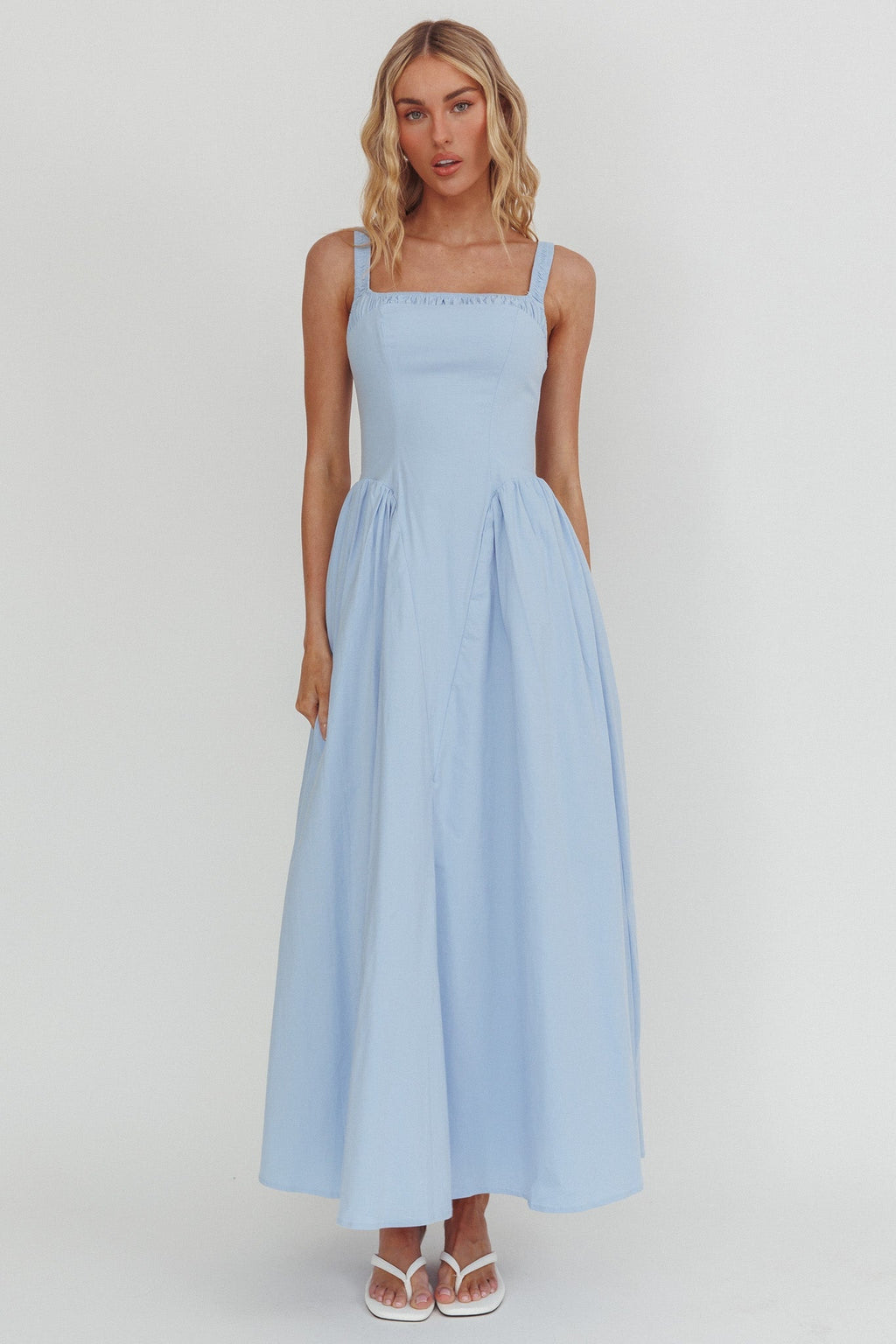 El Corazon Smocked Neckline Maxi Dress Blue