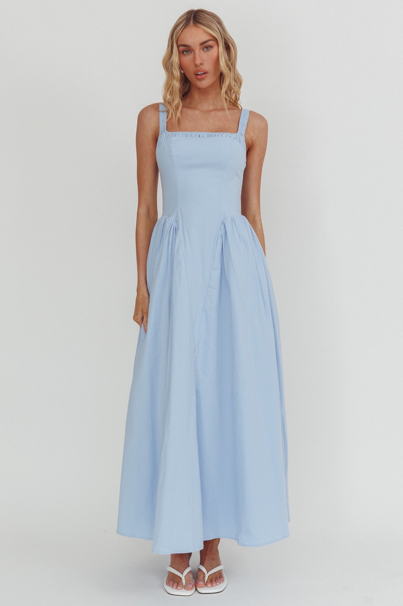 El Corazon Smocked Neckline Maxi Dress Blue