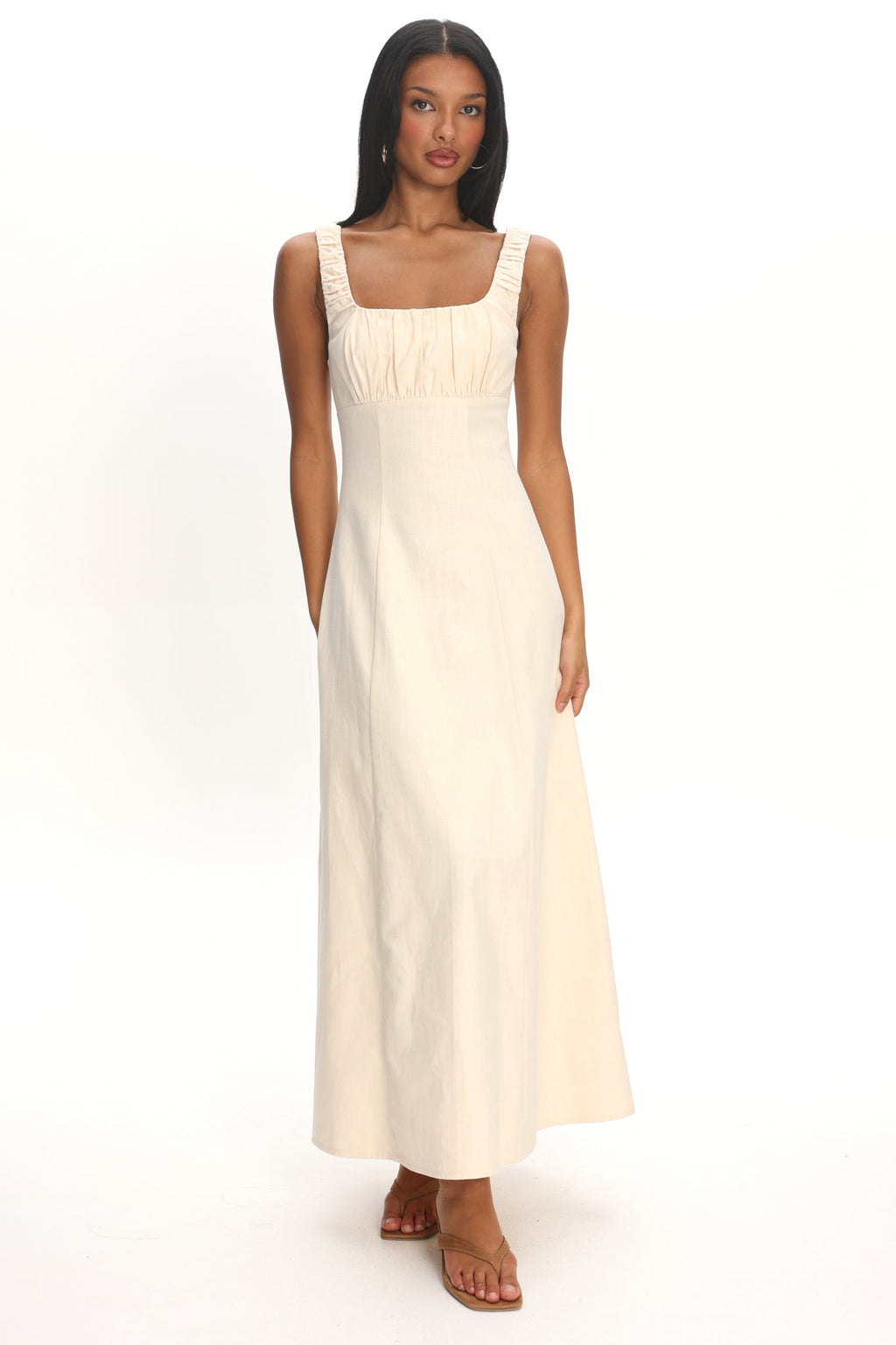 Aila Gathered Bust Maxi Dress Cream