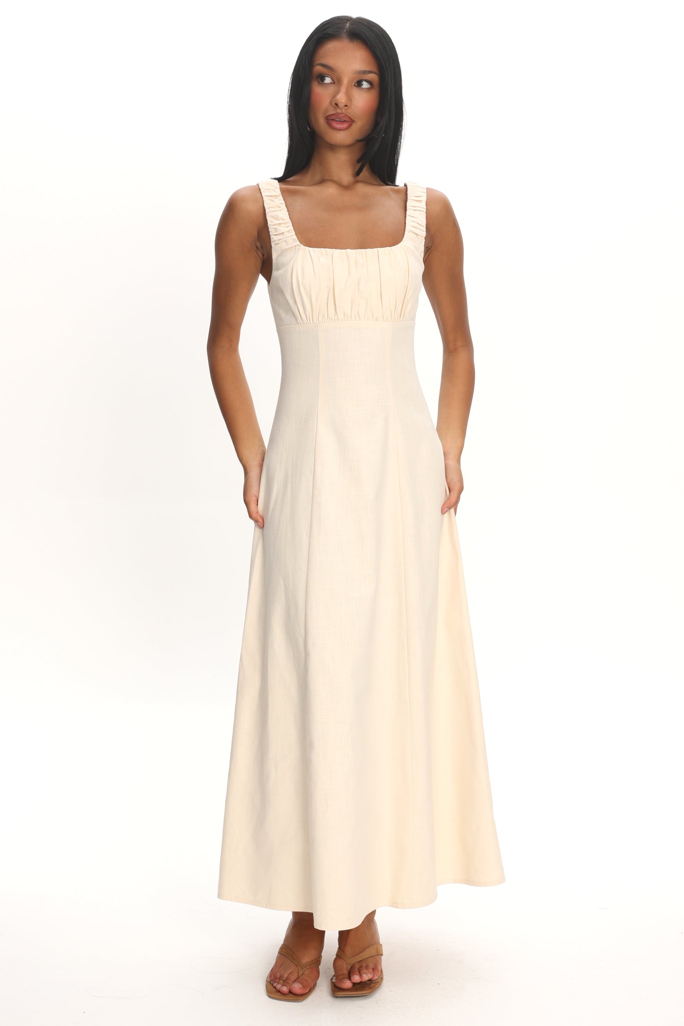 Aila Gathered Bust Maxi Dress Cream