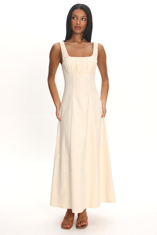 Aila Gathered Bust Maxi Dress Cream
