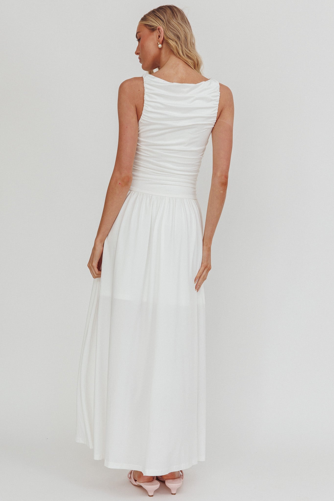 Dalayla Sleeveless Ruched Maxi Dress White