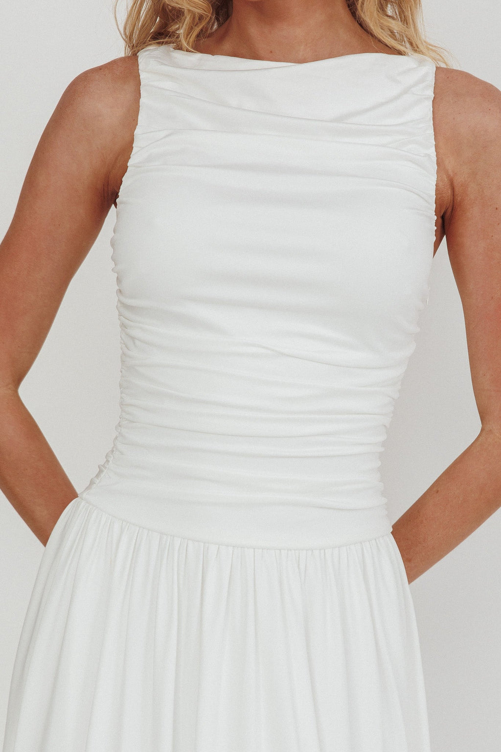 Dalayla Sleeveless Ruched Maxi Dress White