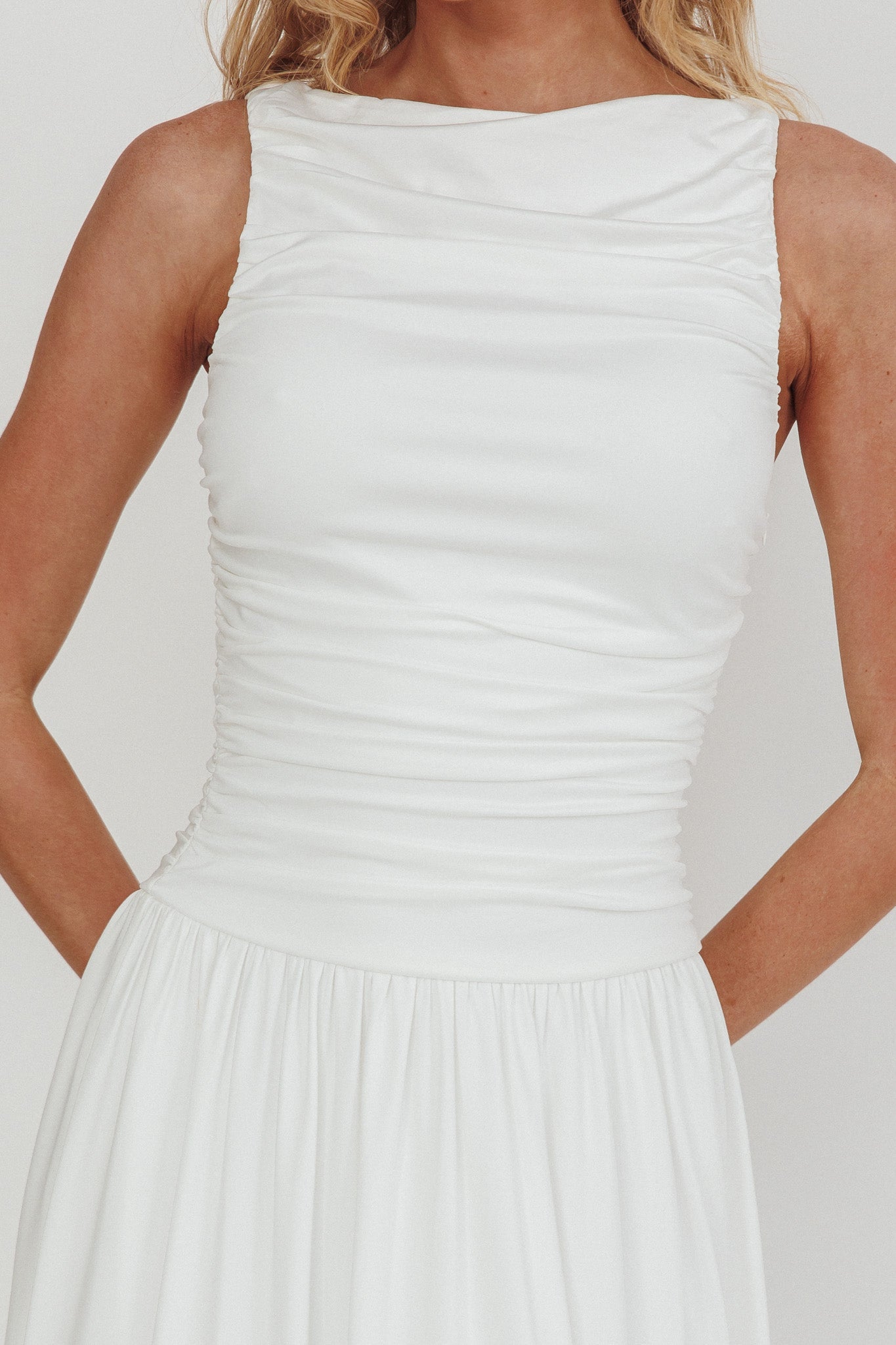 Dalayla Sleeveless Ruched Maxi Dress White