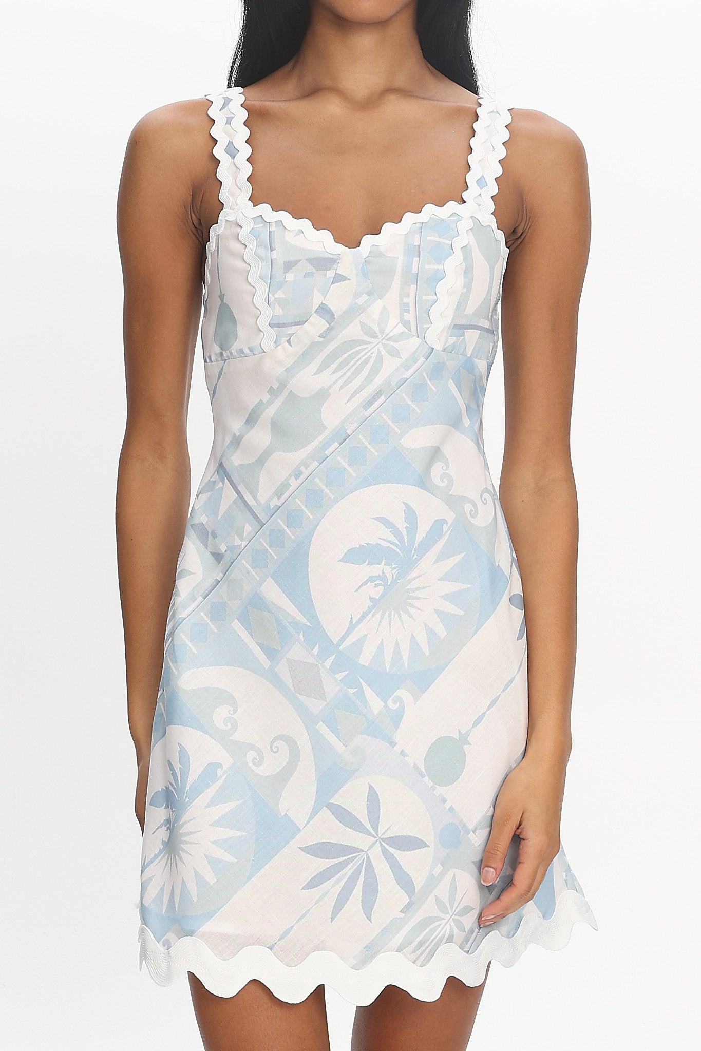 Meadows Ric Trim Mini Dress Print Light Blue