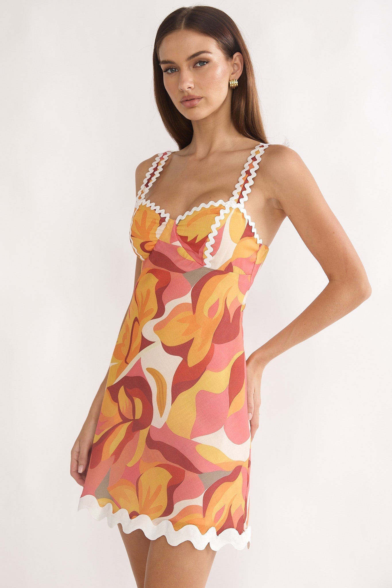 Meadows Ric Ric Trim Mini Dress Print Orange