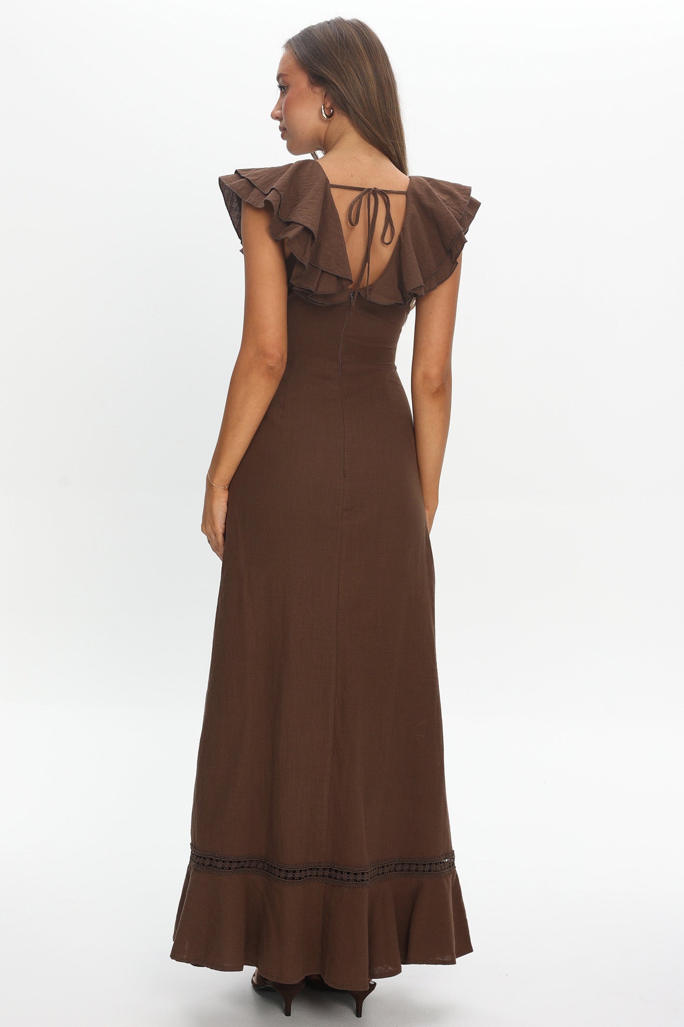 Anohana Ruffle Maxi Dress Chocolate
