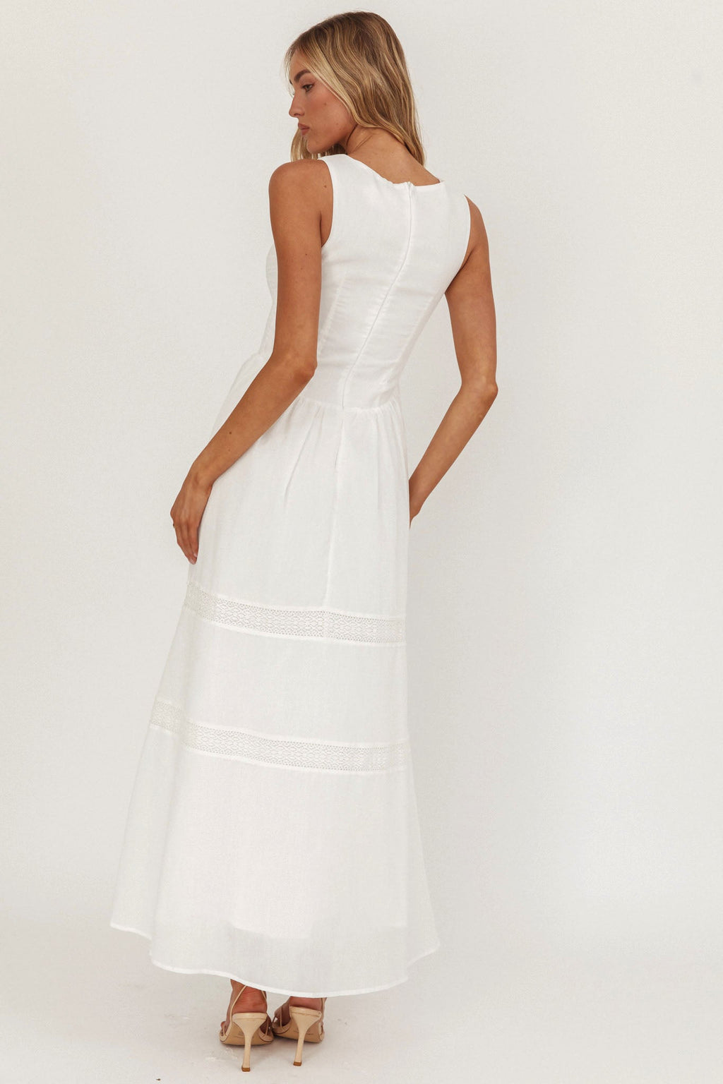 Smith Shirred Bodice Midi Dress White