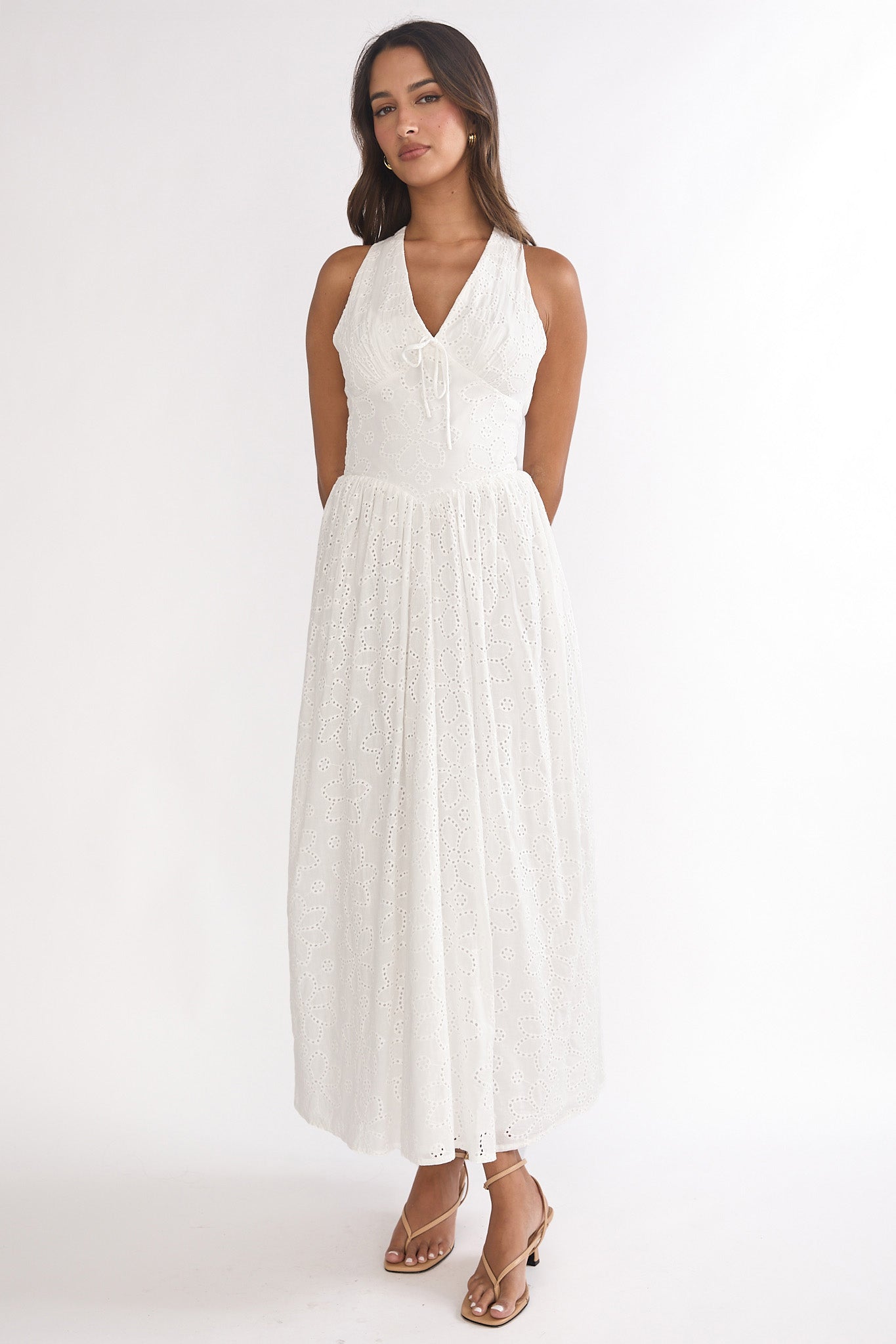 Sundrenched Halter Maxi Dress Eyelet White