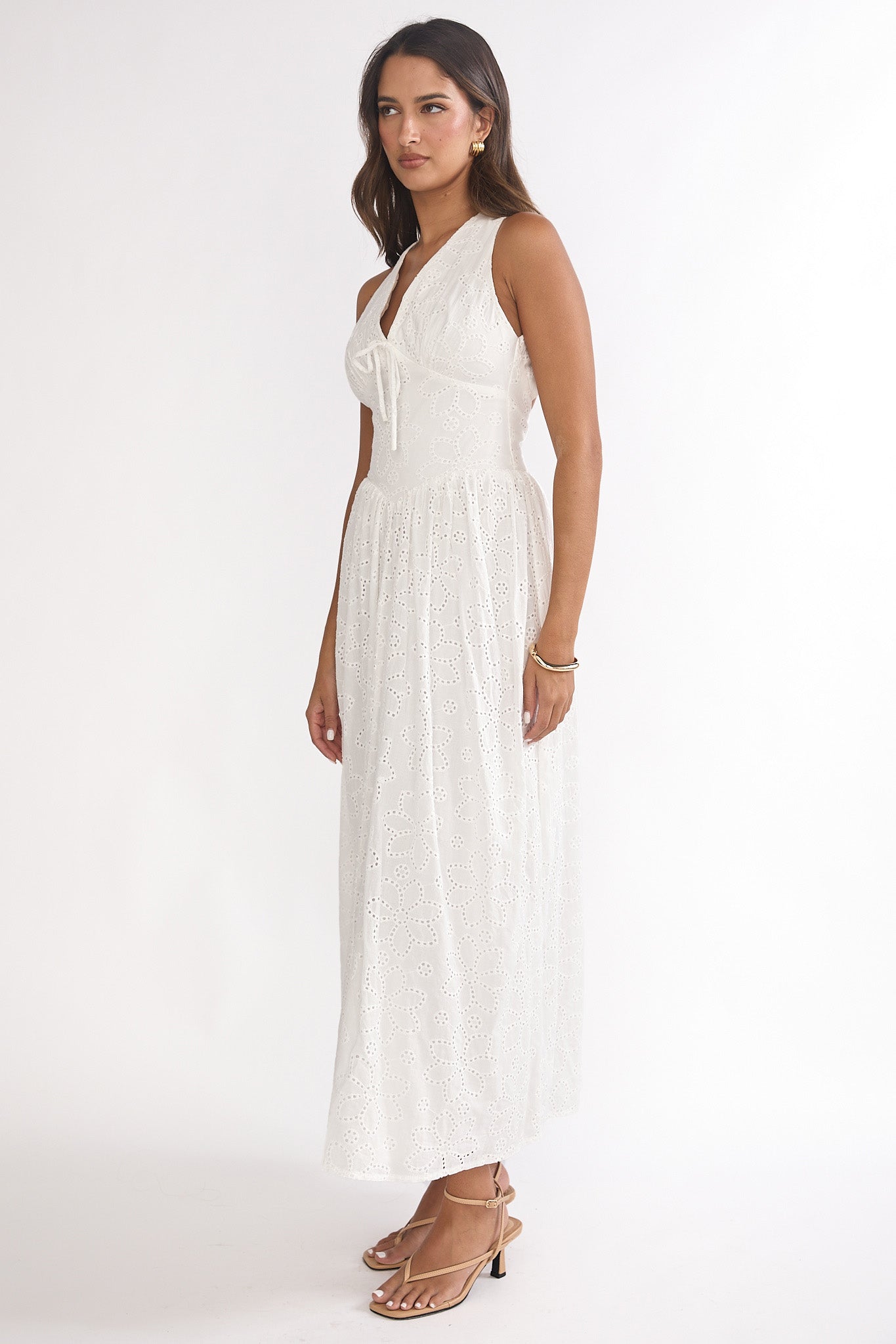 Sundrenched Halter Maxi Dress Eyelet White