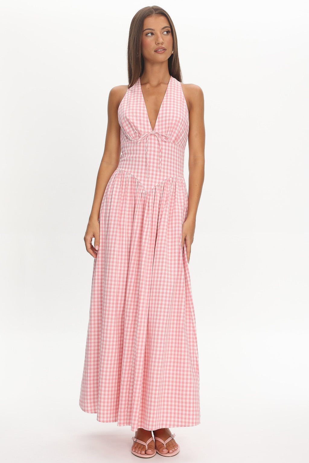 Sundrenched Halter Maxi Dress Checker Pink