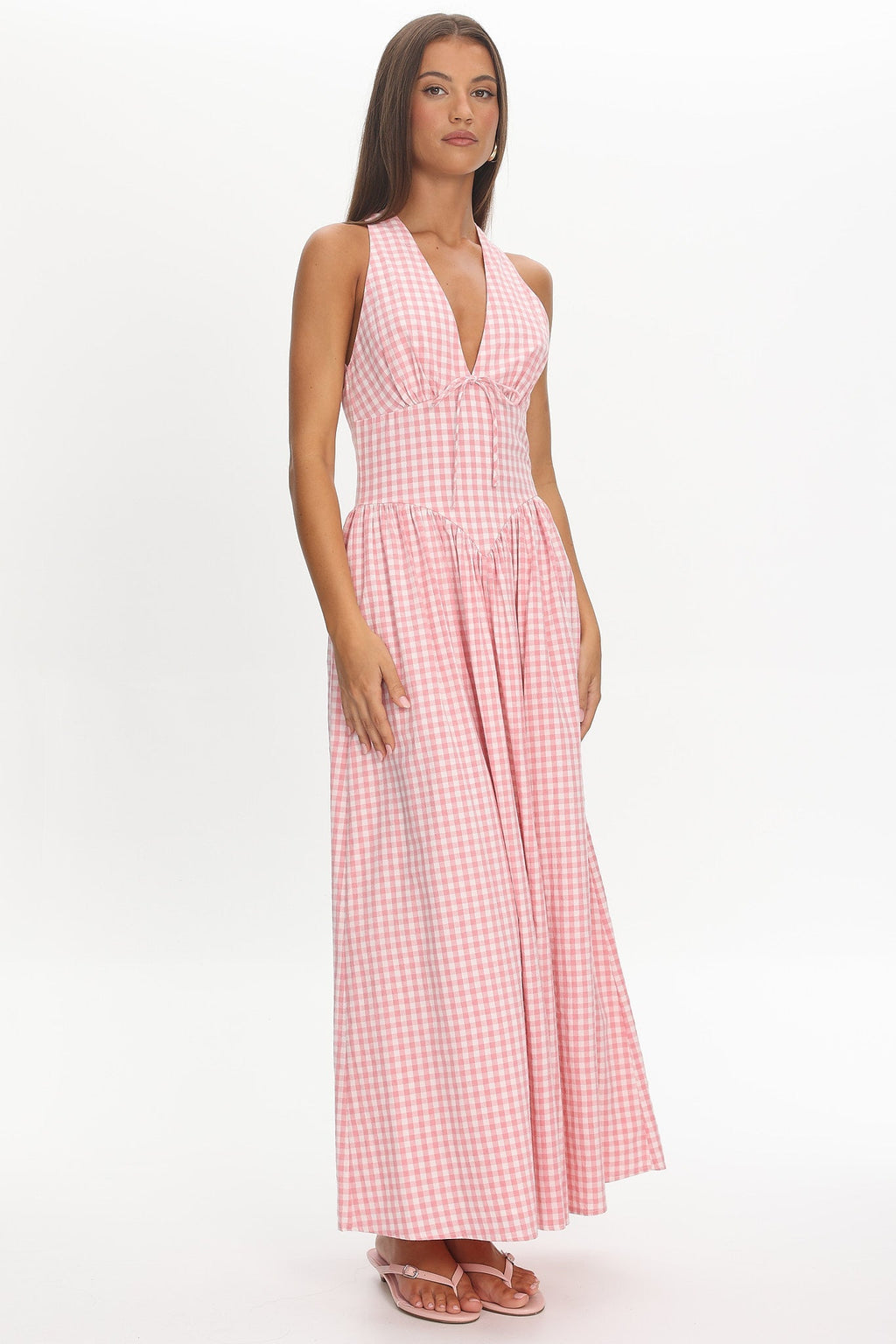 Sundrenched Halter Maxi Dress Checker Pink