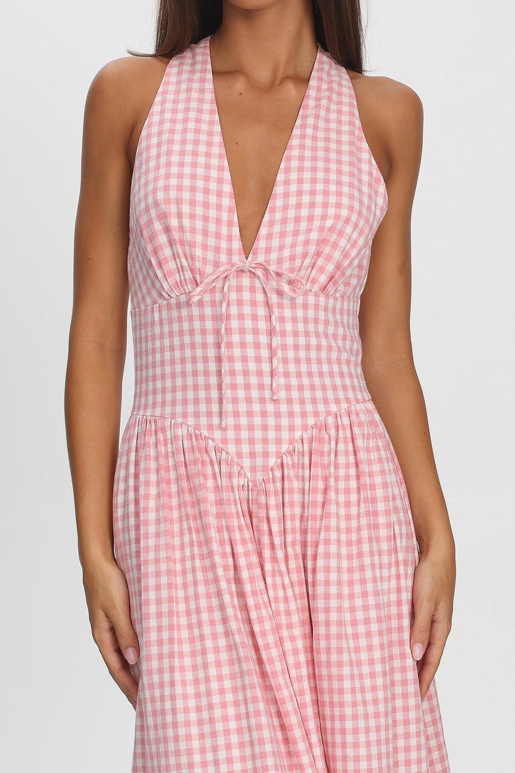 Sundrenched Halter Maxi Dress Checker Pink