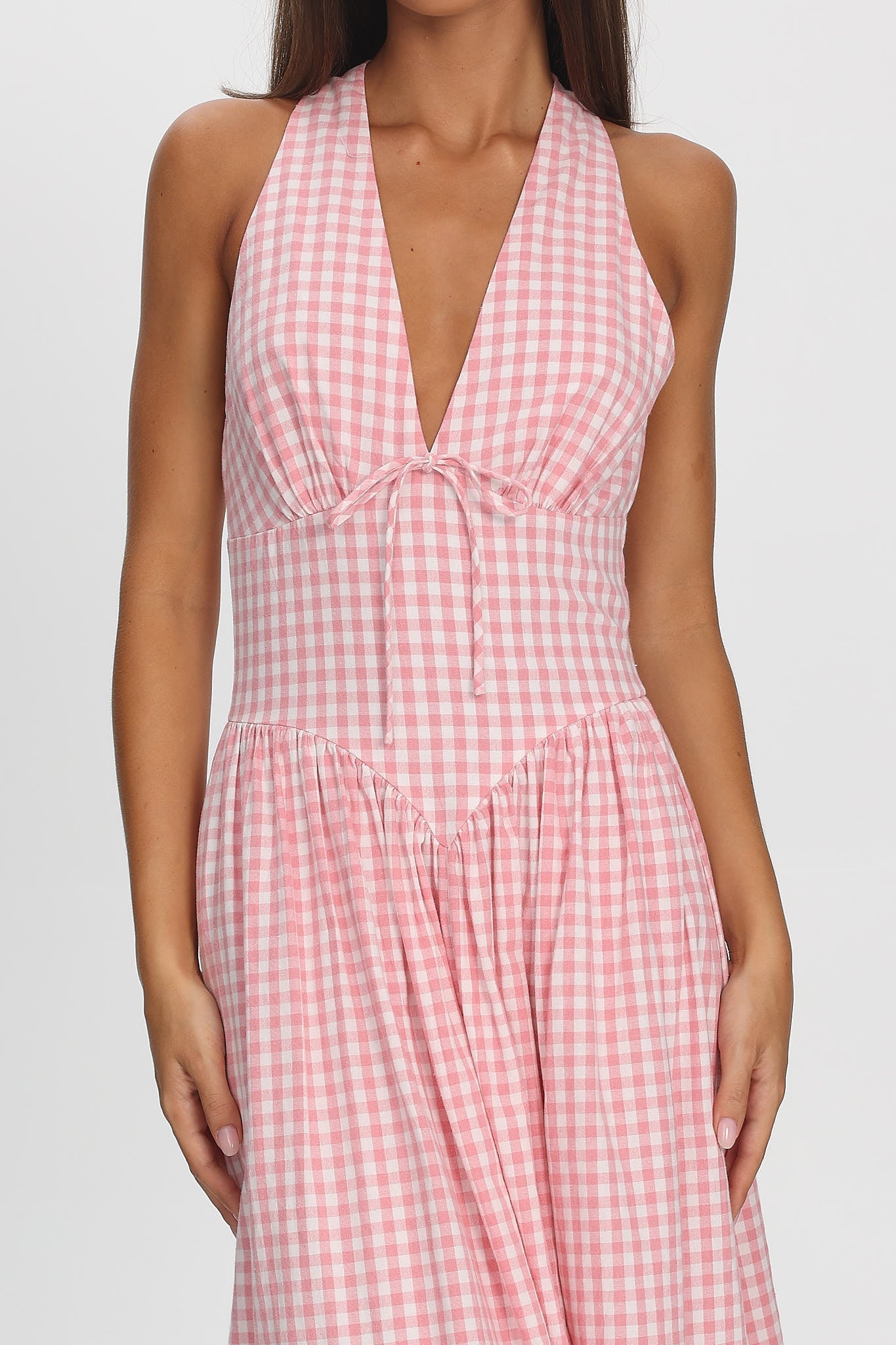 Sundrenched Halter Maxi Dress Checker Pink