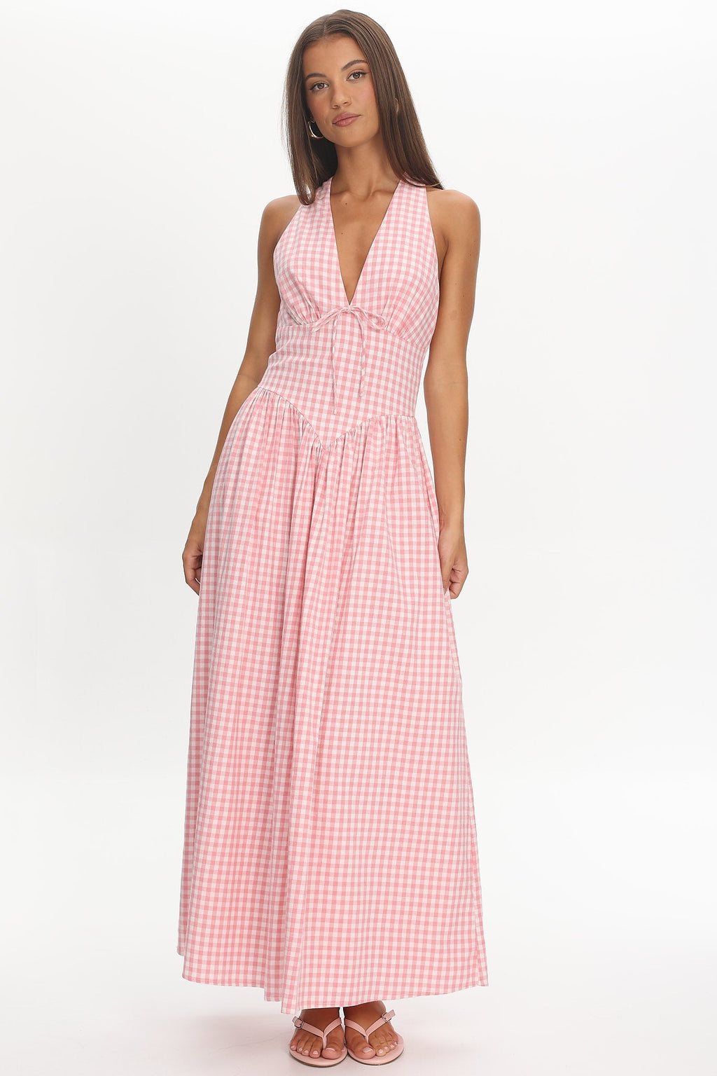 Sundrenched Halter Maxi Dress Checker Pink