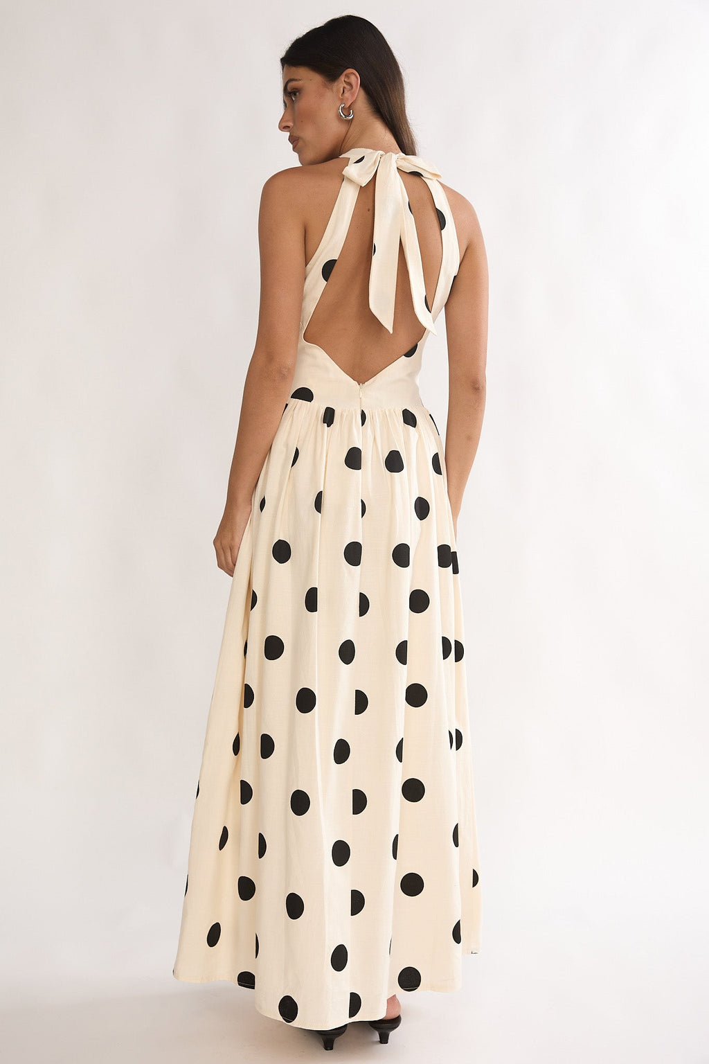 Sundrenched Halter Maxi Dress Polka Dot Beige