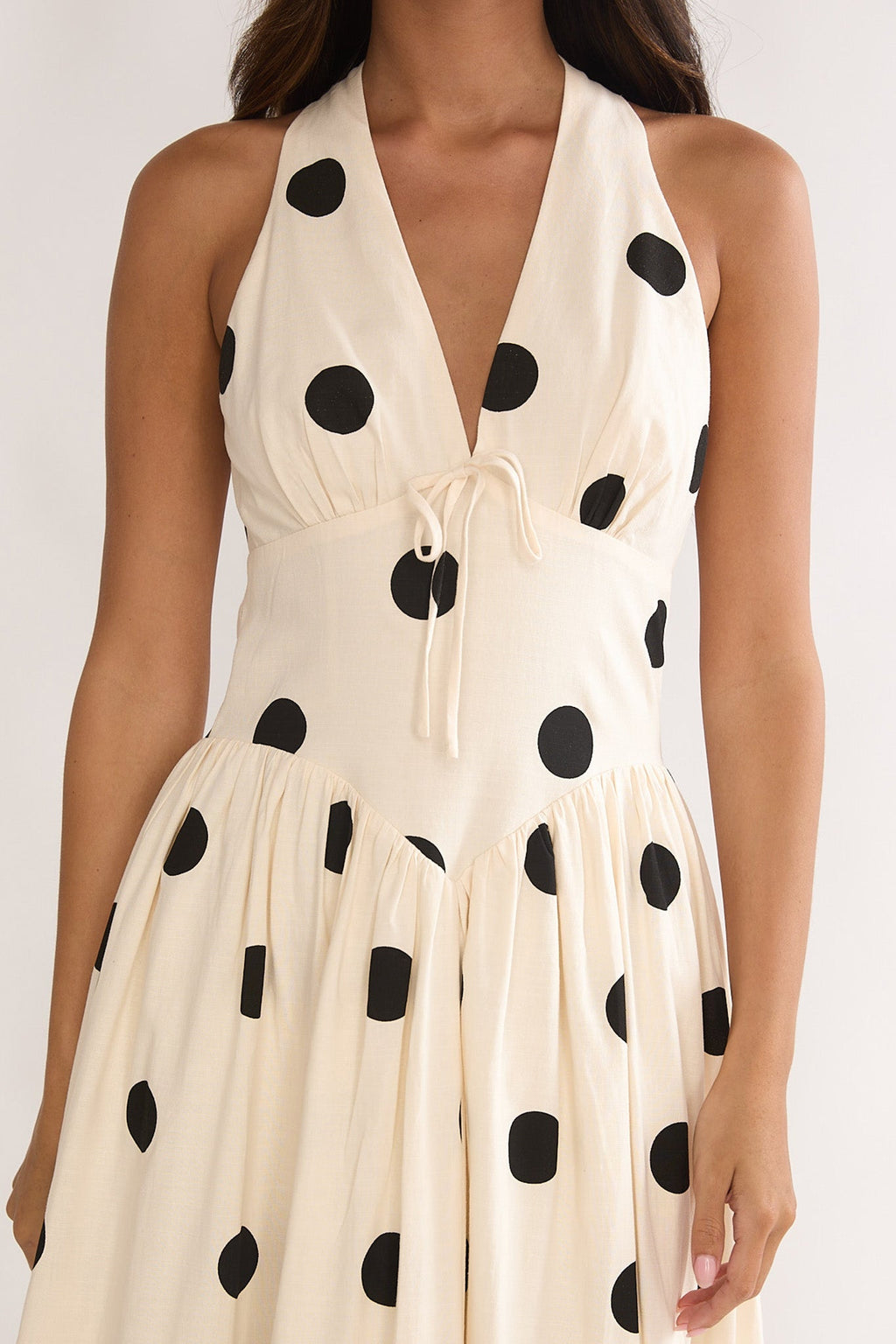 Sundrenched Halter Maxi Dress Polka Dot Beige