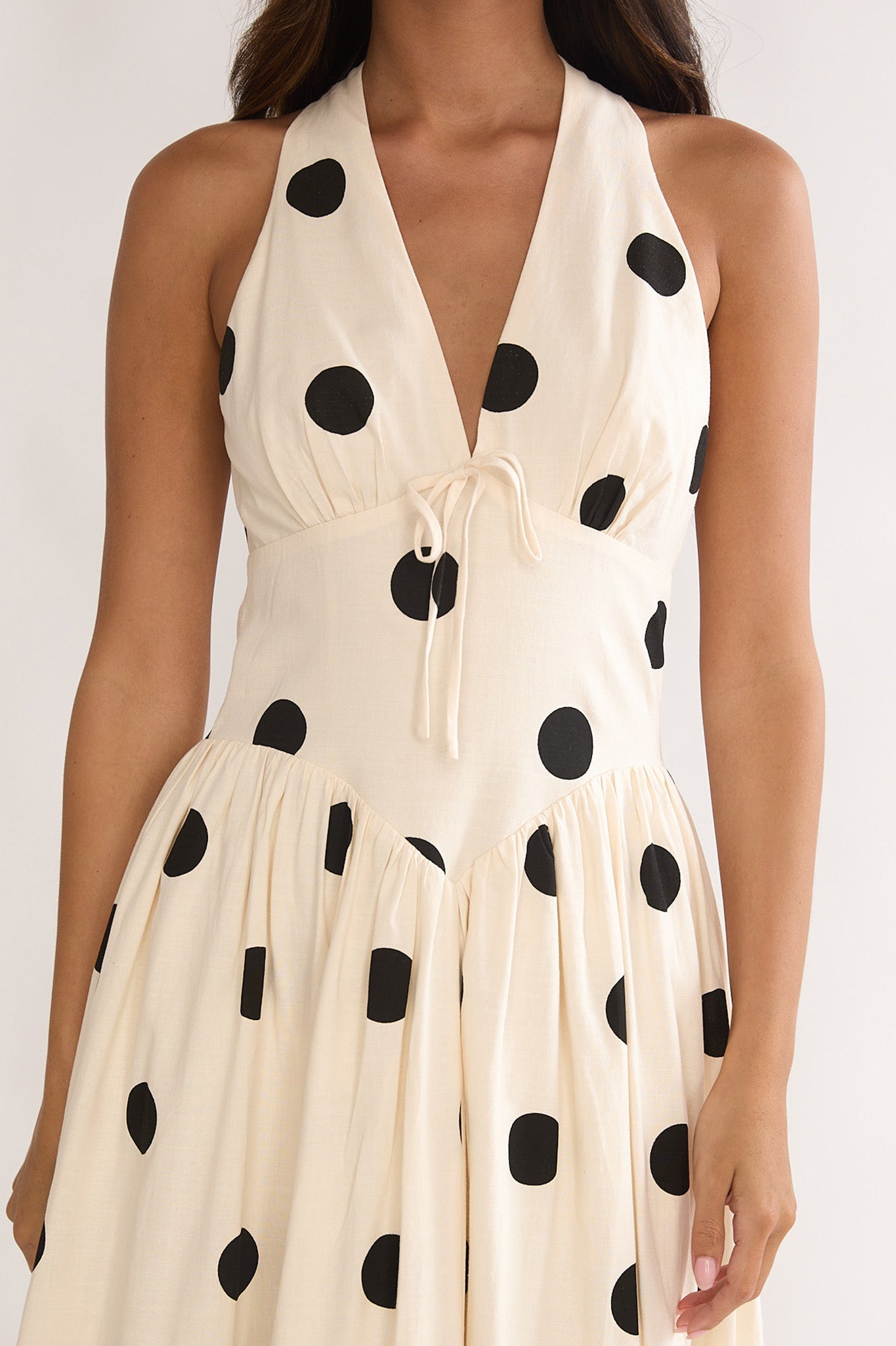 Sundrenched Halter Maxi Dress Polka Dot Beige