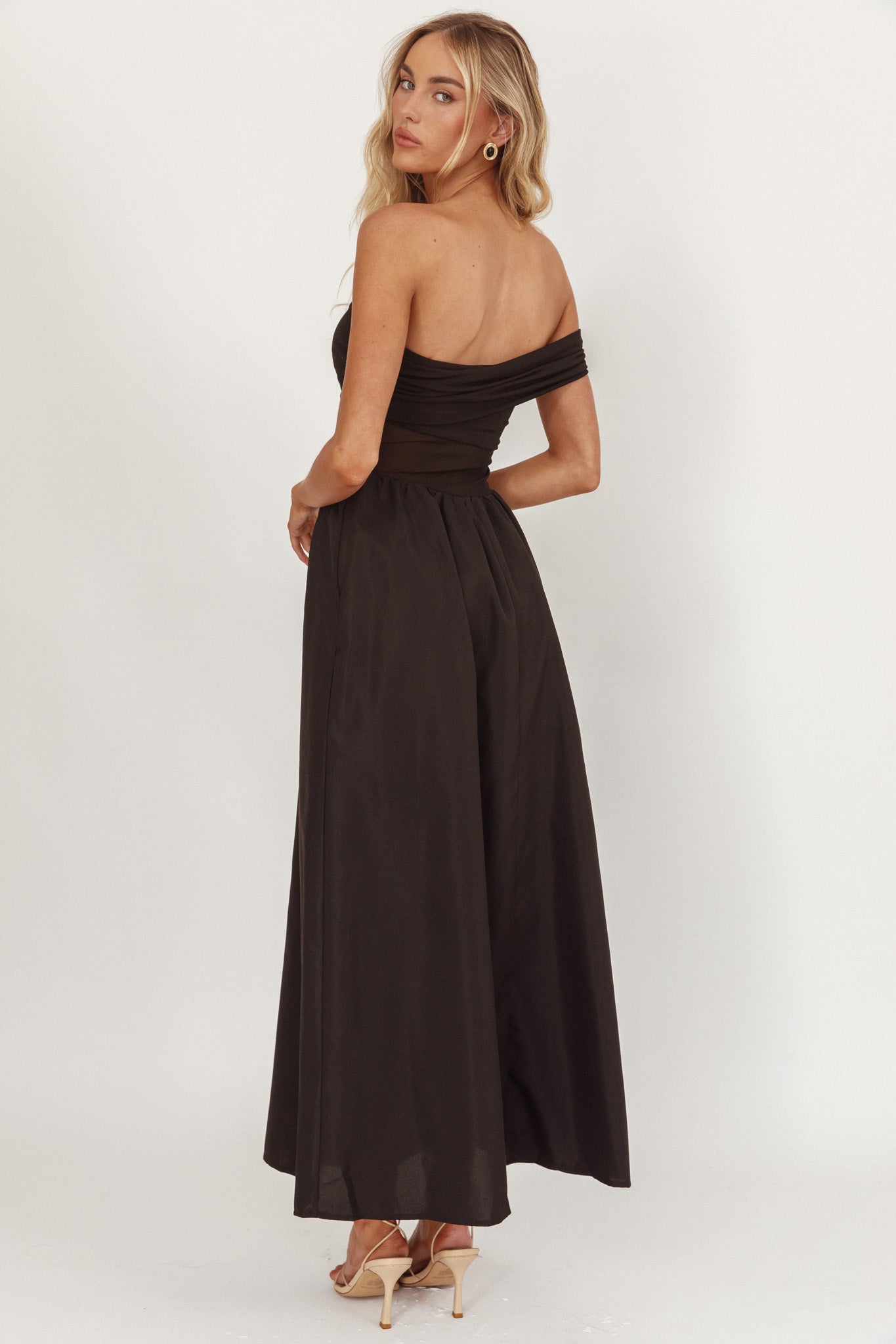 Uma One Sleeve Sheer Waist Midi Dress Black