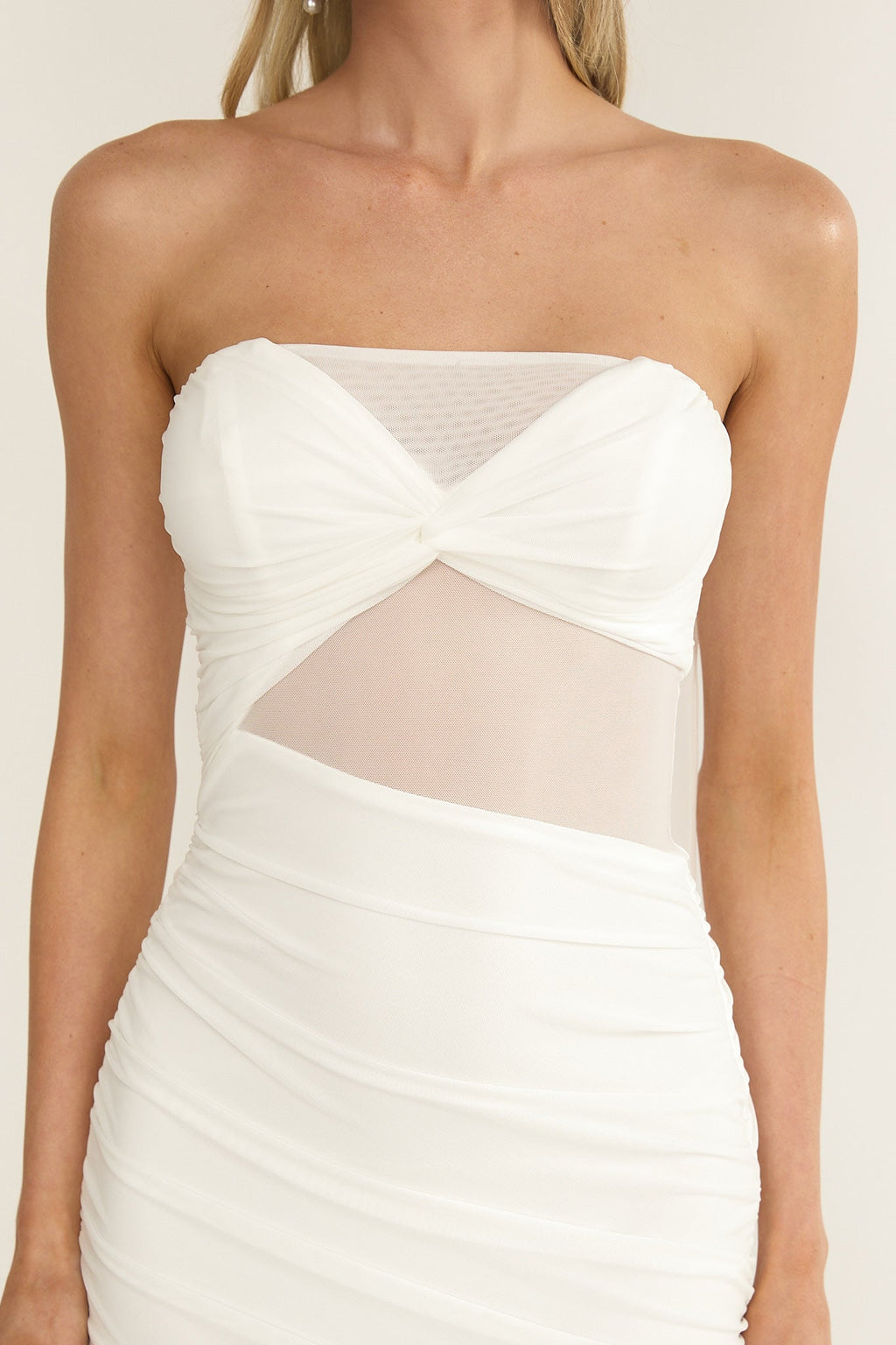 Lumiere Strapless Sheer Mesh Dress White