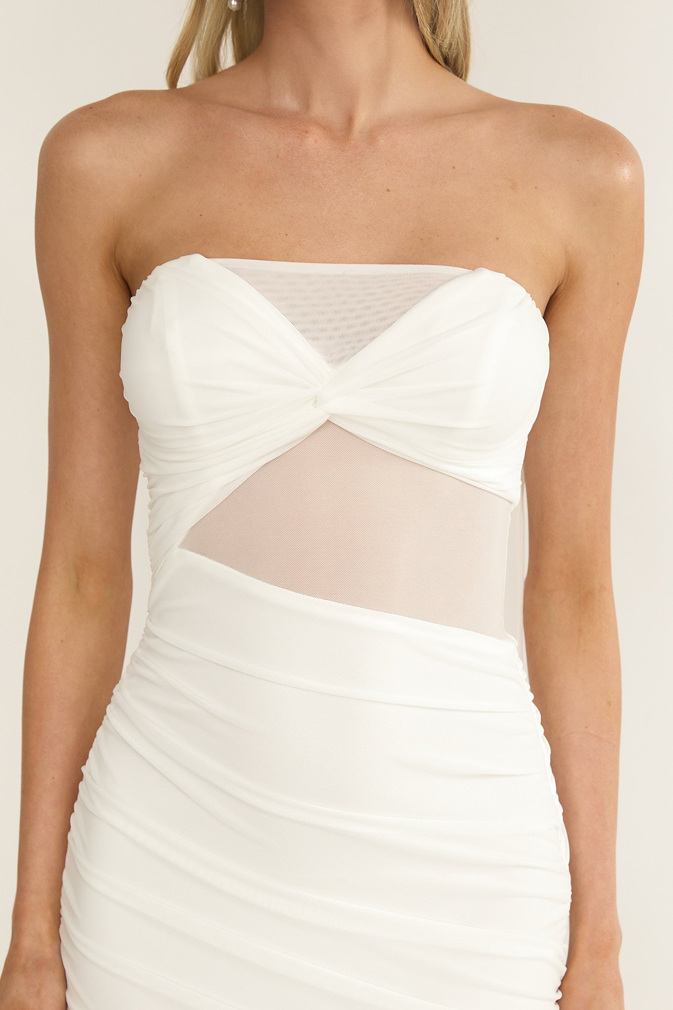 Lumiere Strapless Sheer Mesh Dress White