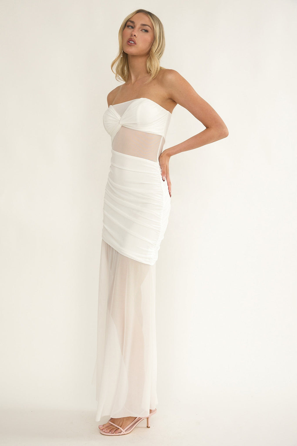 Lumiere Strapless Sheer Mesh Dress White