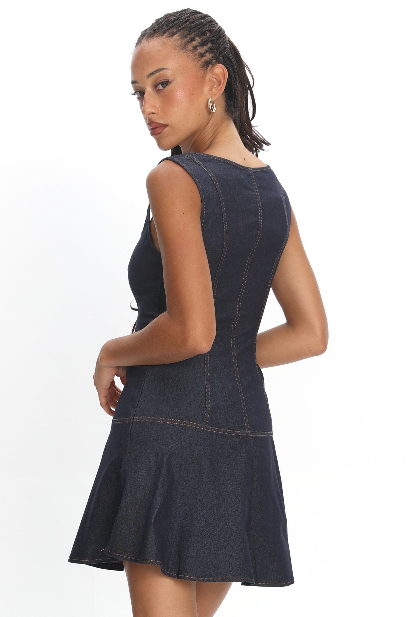 Big Plans Button Front Mini Dress Denim Indigo
