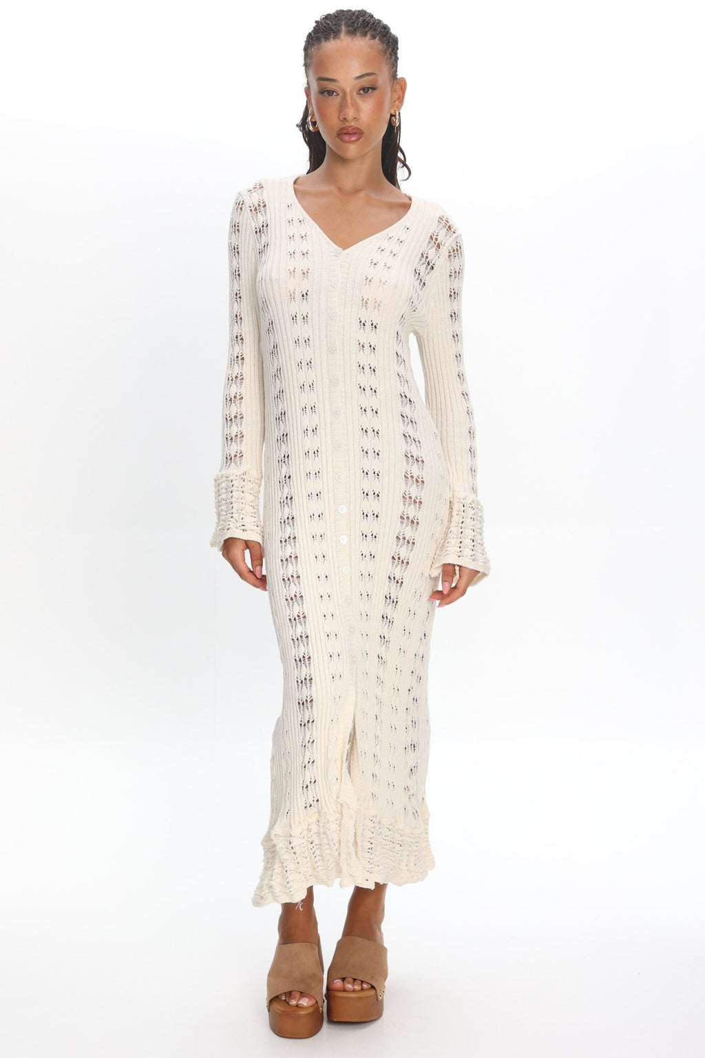 Portside Long Sleeve Knit Maxi Dress Cream
