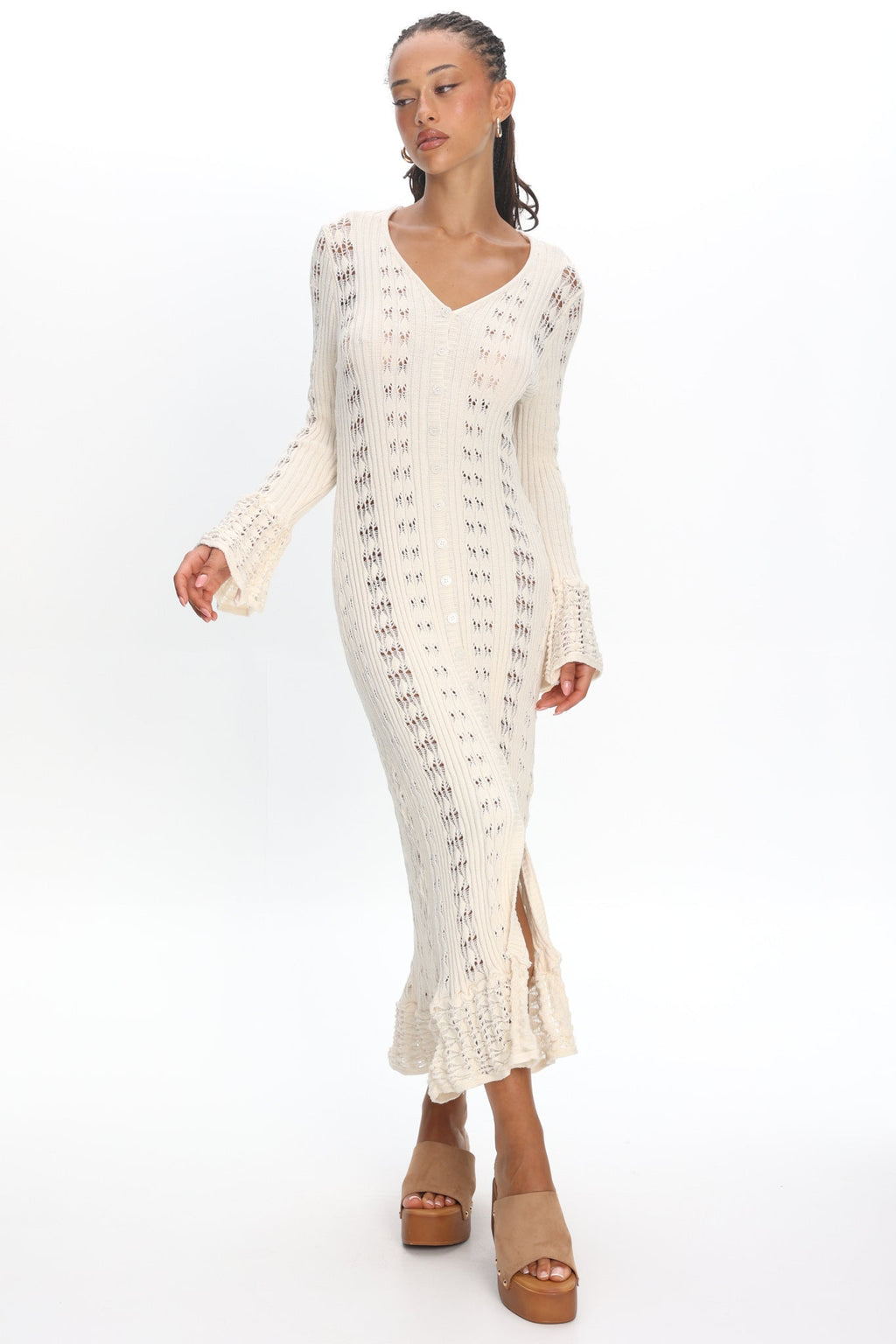 Portside Long Sleeve Knit Maxi Dress Cream