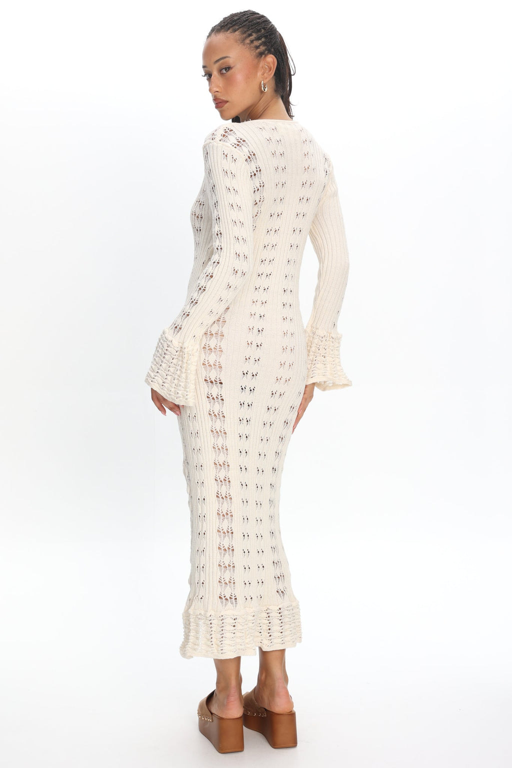 Portside Long Sleeve Knit Maxi Dress Cream