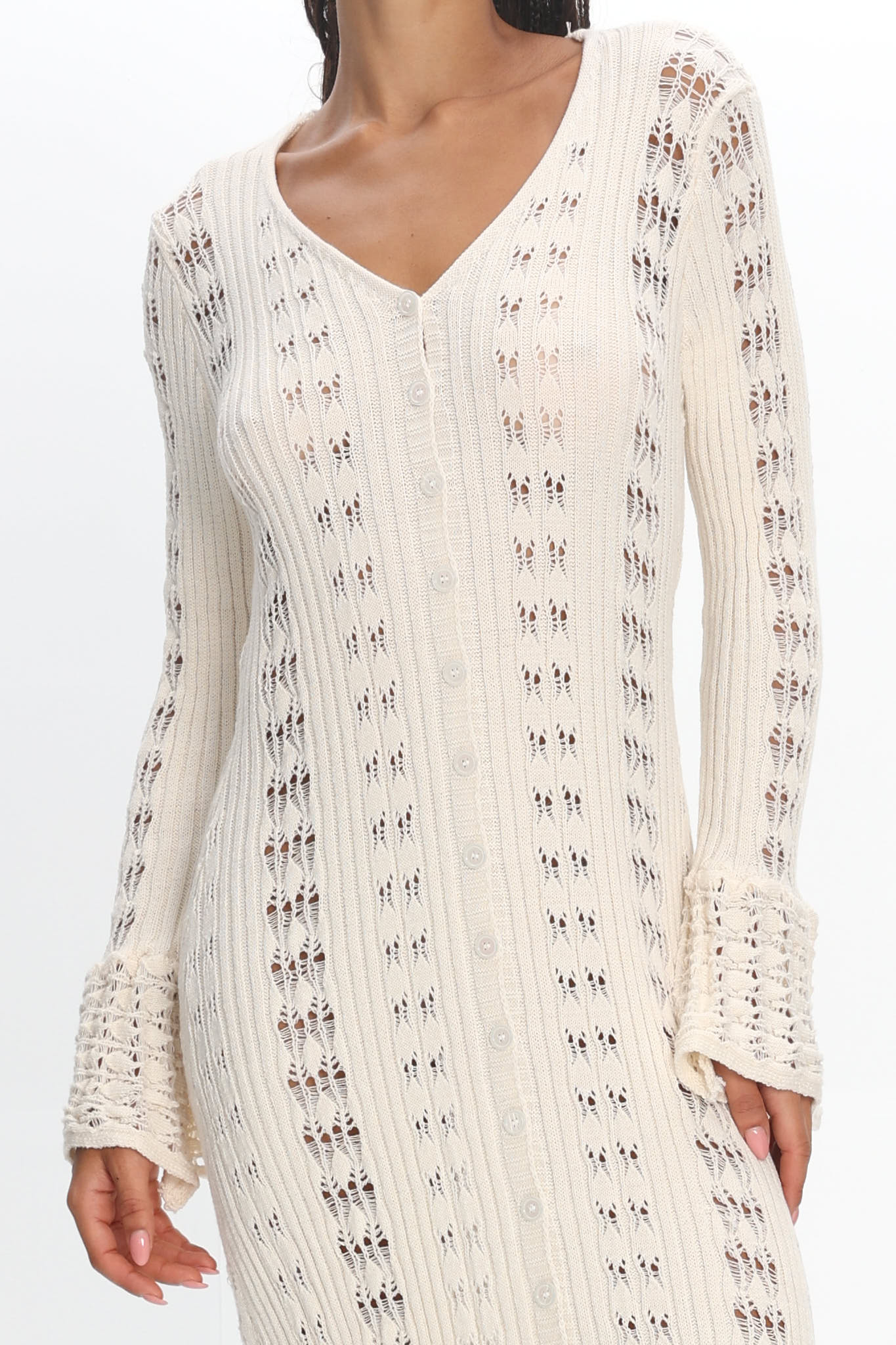Portside Long Sleeve Knit Maxi Dress Cream
