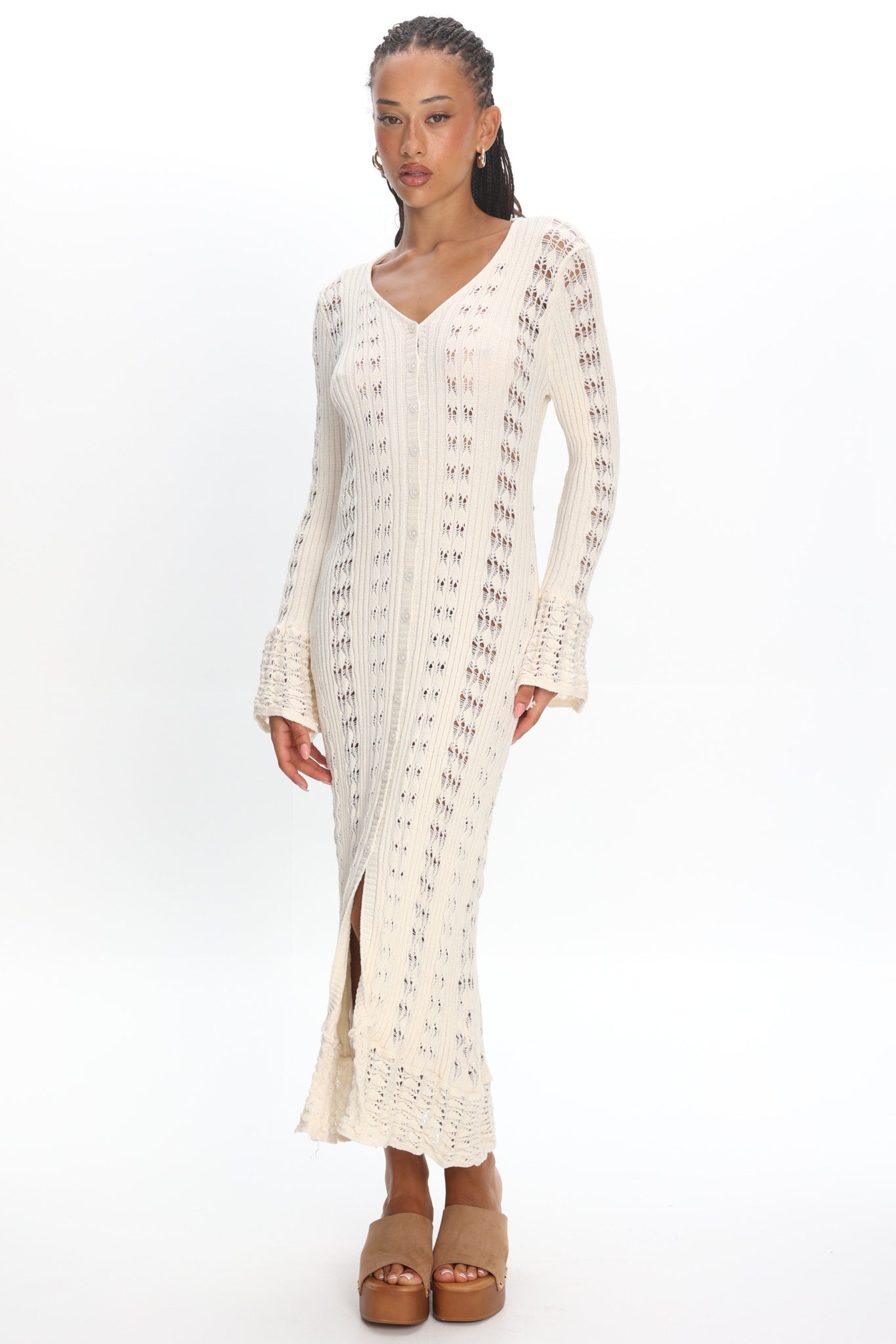 Portside Long Sleeve Knit Maxi Dress Cream