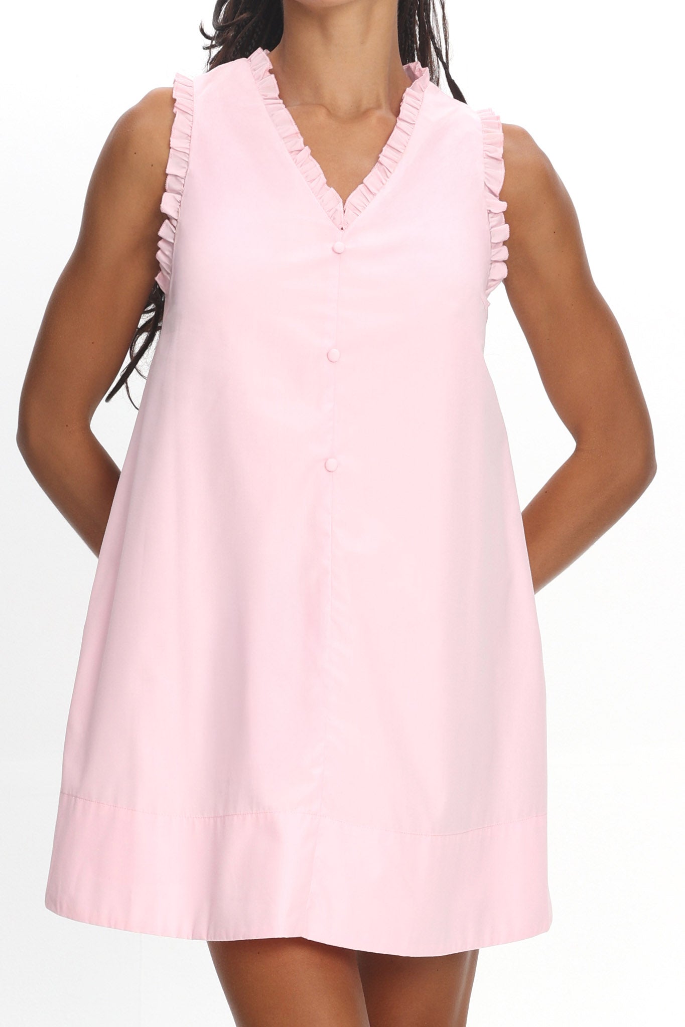 Marava Frill Trim Baby Doll Mini Dress Rosewater