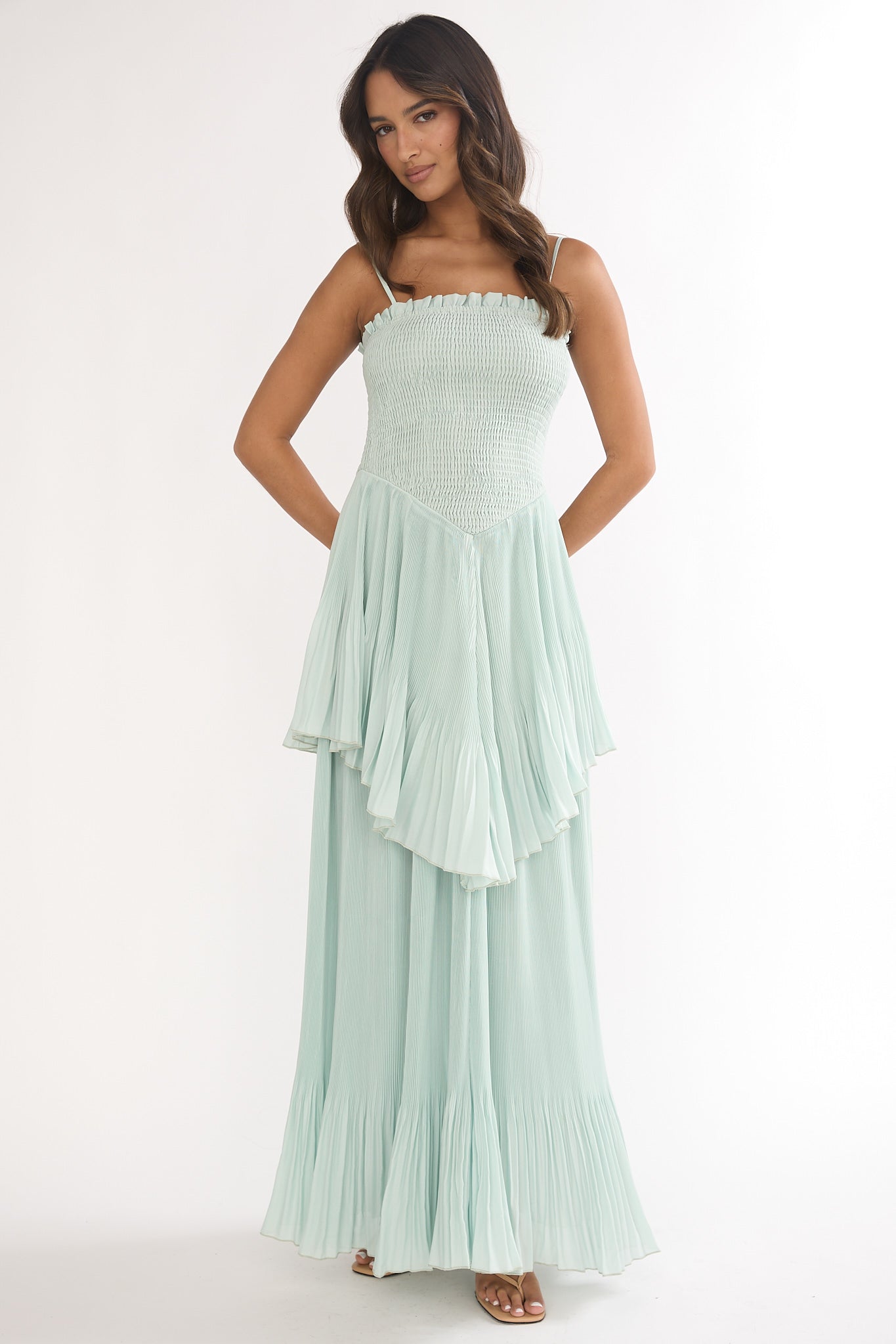 Delin Smocked Layered Maxi Dress Sage