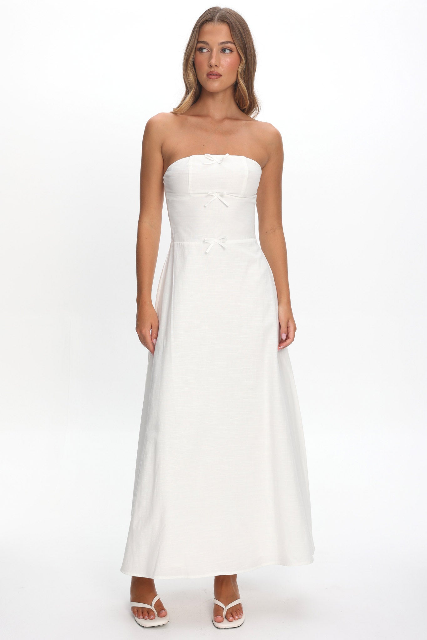 Celandra Bow Bodice Maxi Dress White