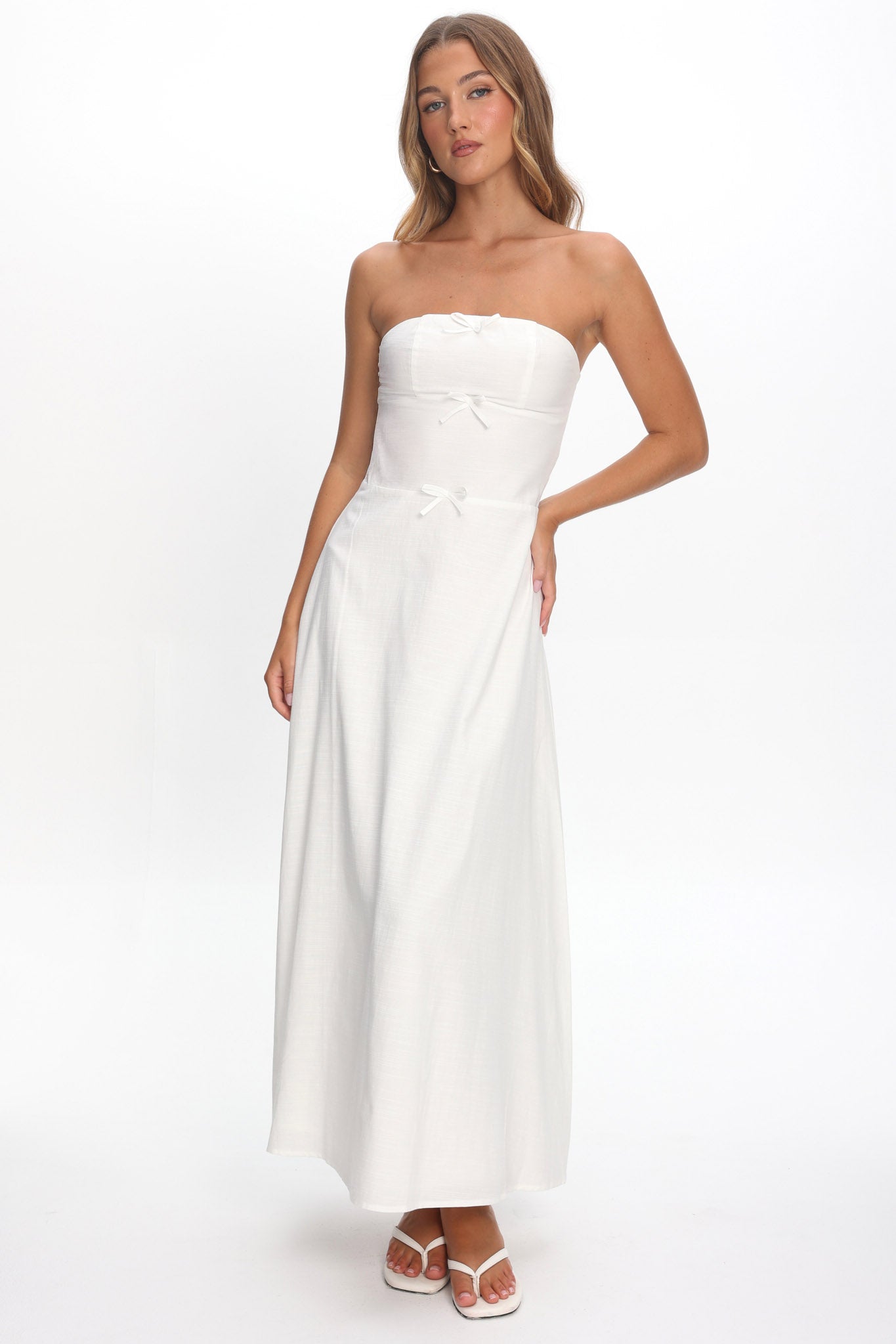 Celandra Bow Bodice Maxi Dress White
