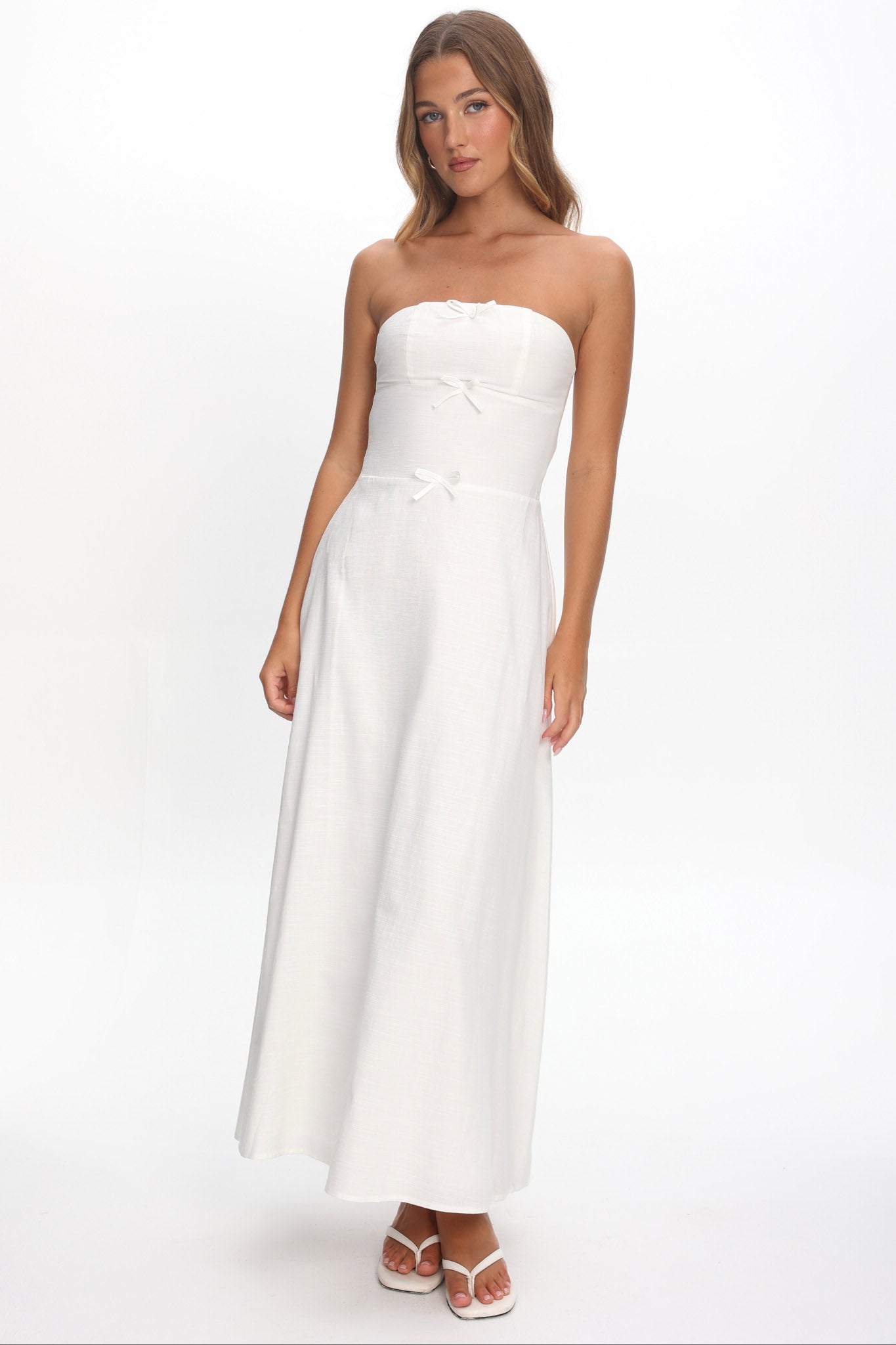 Celandra Bow Bodice Maxi Dress White