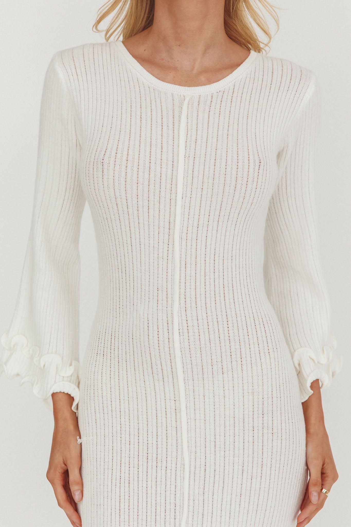 Wrenna Bell Sleeve Knit Maxi Dress White