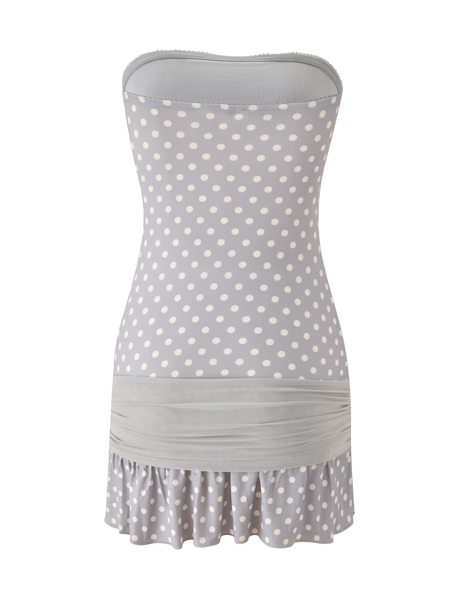 TOVE MINI DRESS - DOVE GREY AND CREAM DOT
