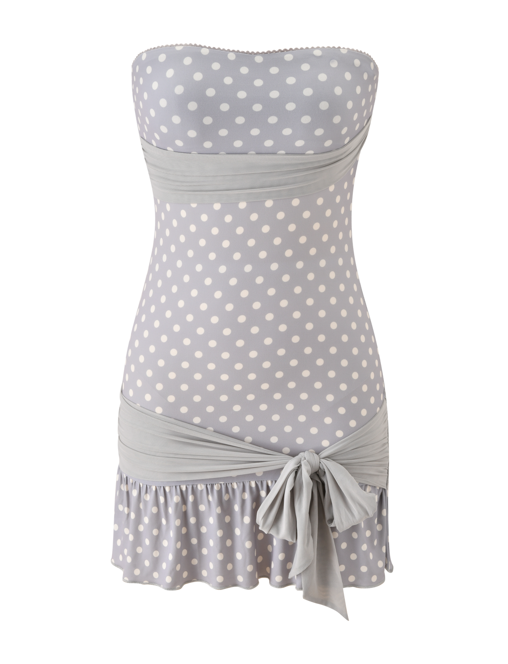 TOVE MINI DRESS - DOVE GREY AND CREAM DOT