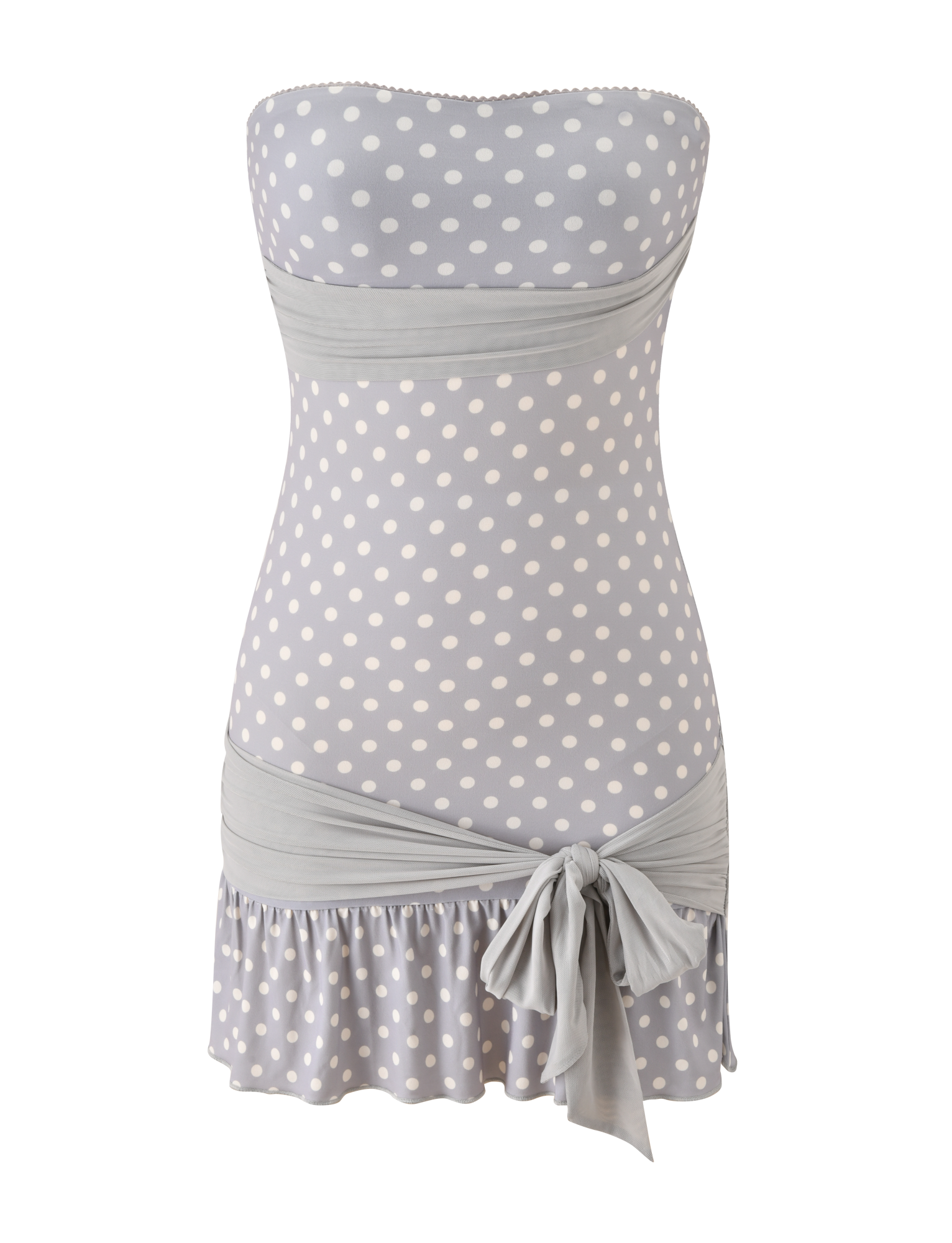 TOVE MINI DRESS - DOVE GREY AND CREAM DOT