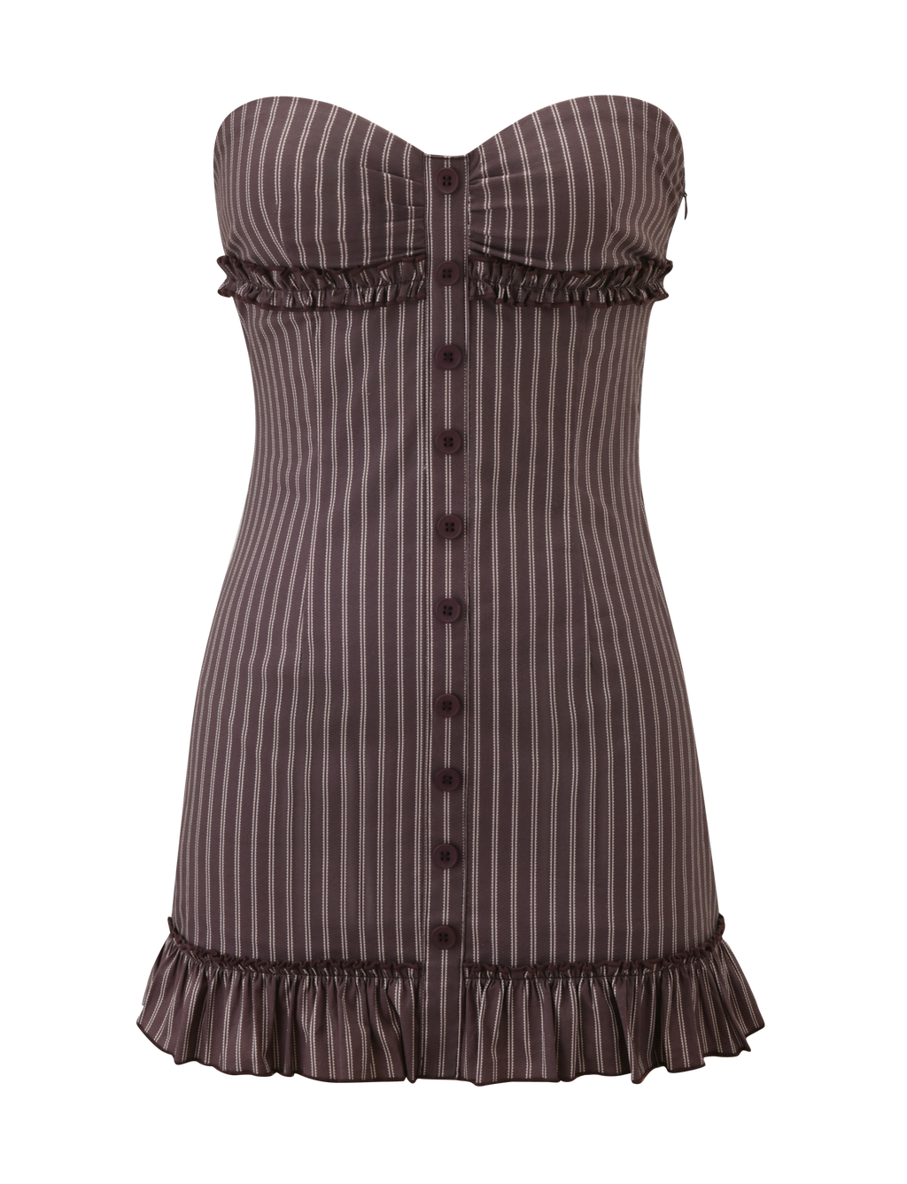 KITTIE STRAPLESS DRESS - BROWN AND CREAM STRIPE