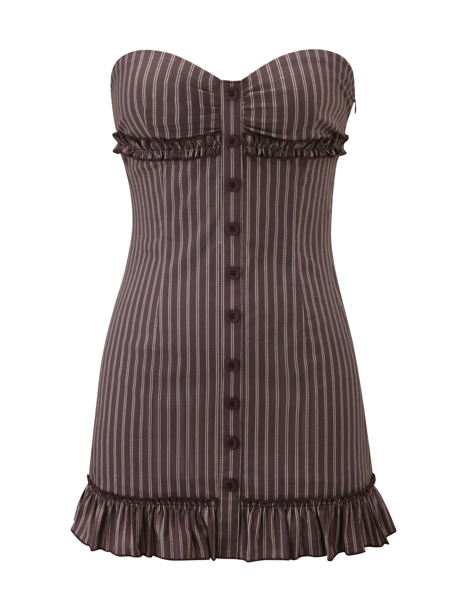 KITTIE STRAPLESS DRESS - BROWN AND CREAM STRIPE