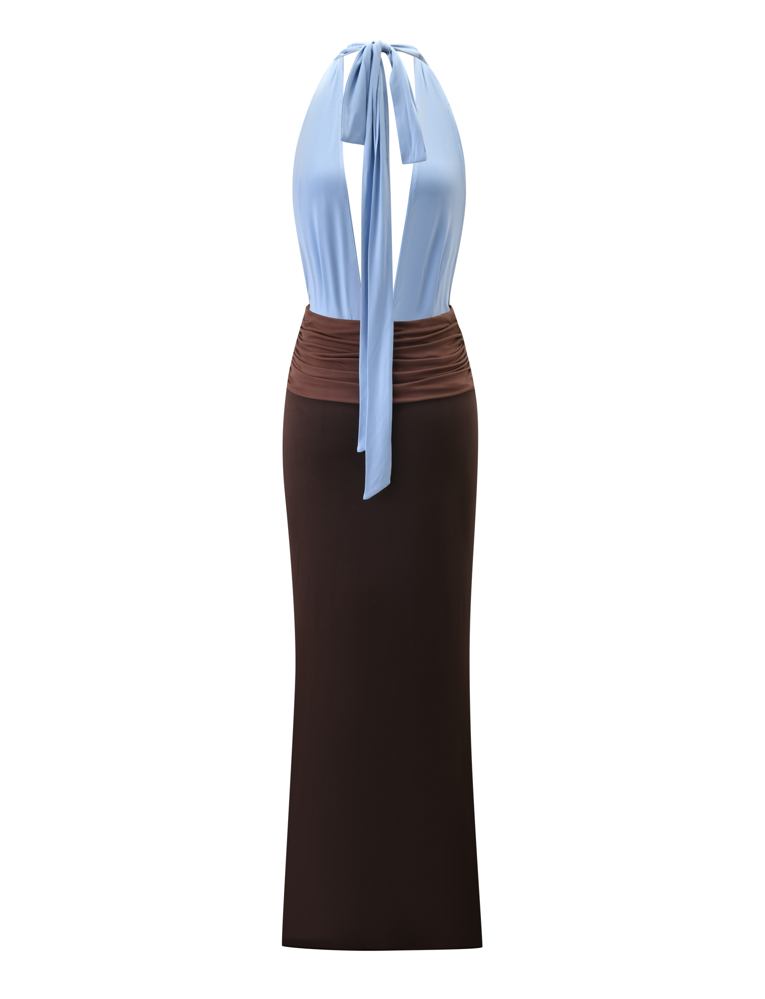 JENNI MAXI PLUNGE DRESS -  BLUE/BROWN