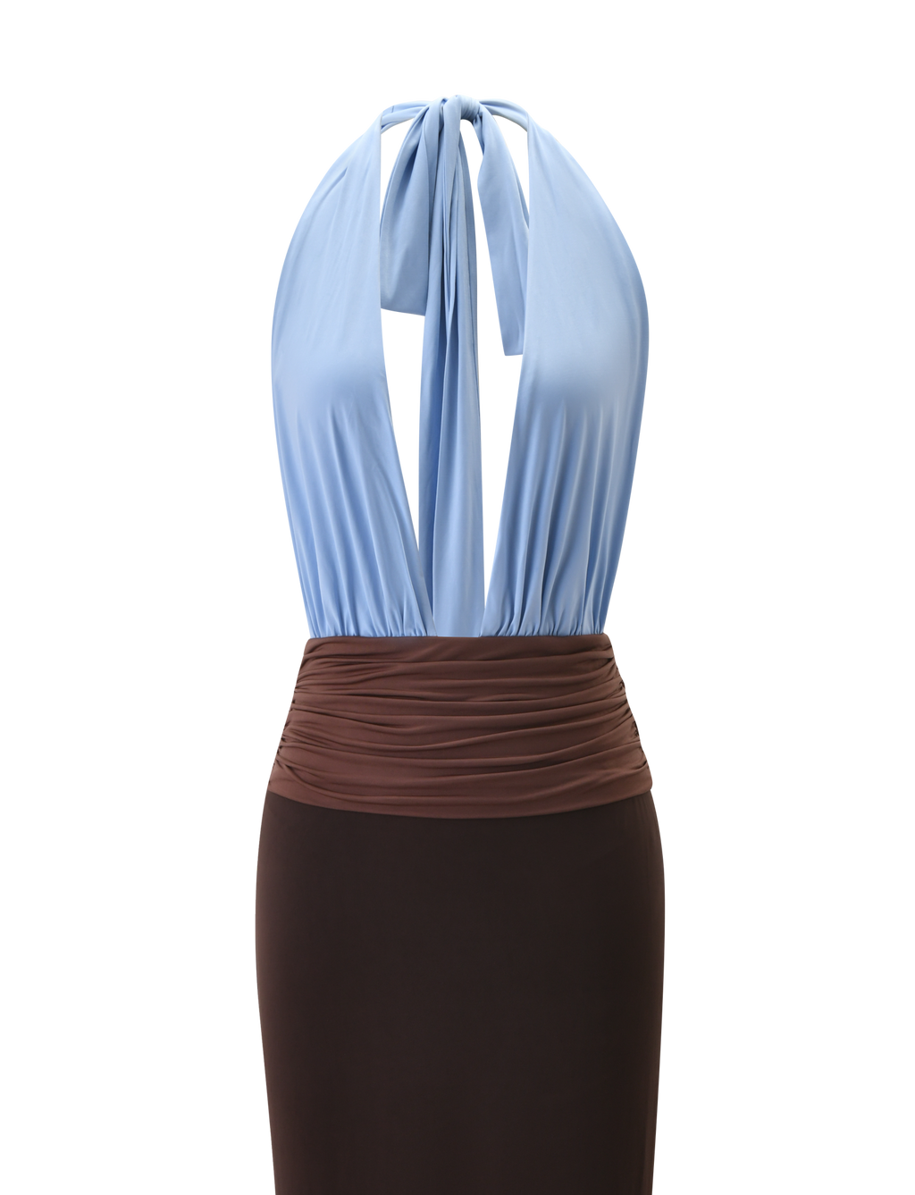 JENNI MAXI PLUNGE DRESS -  BLUE/BROWN