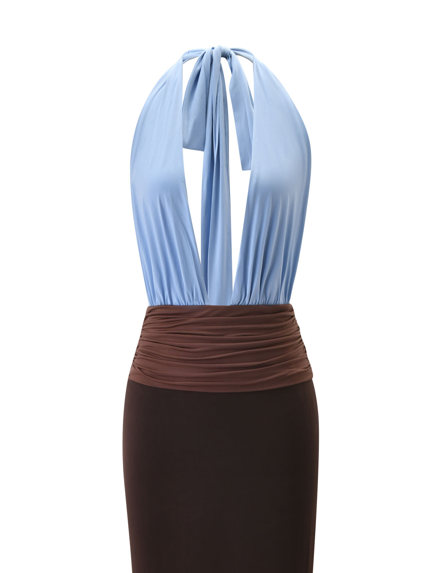 JENNI MAXI PLUNGE DRESS -  BLUE/BROWN