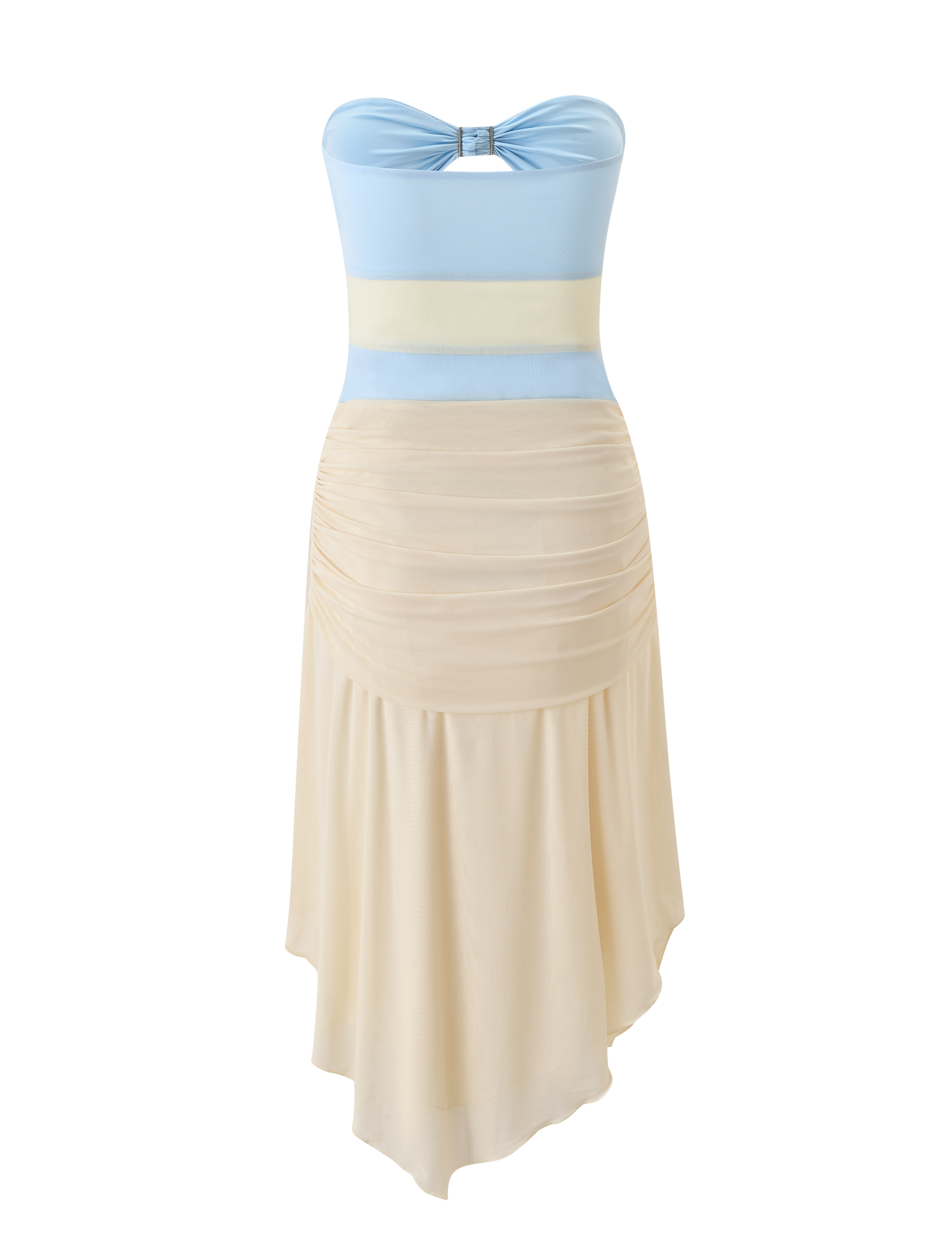 TWYLA MIDI DRESS - CREAM AND BLUE