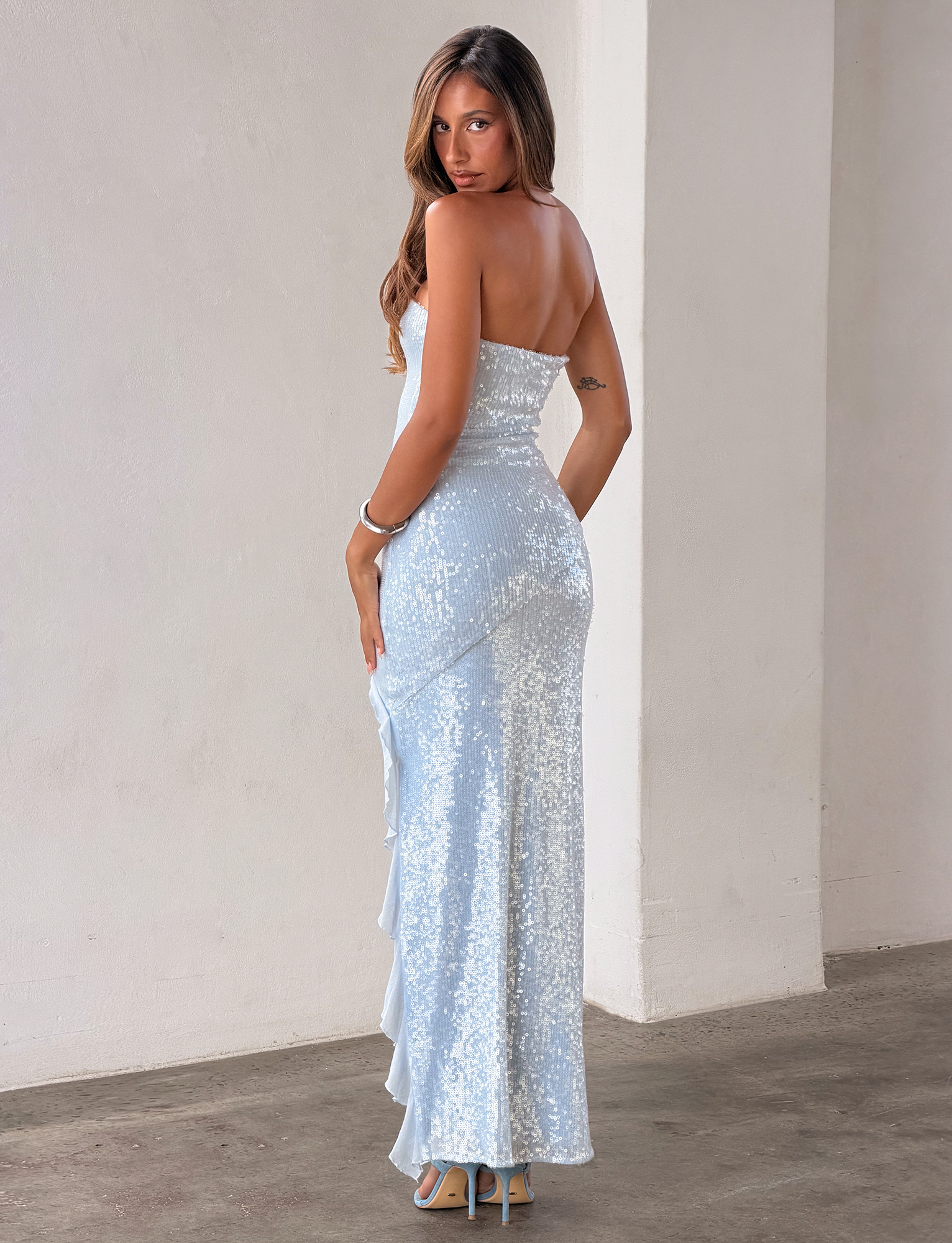 THEO SEQUIN MAXI DRESS - SOFT BLUE
