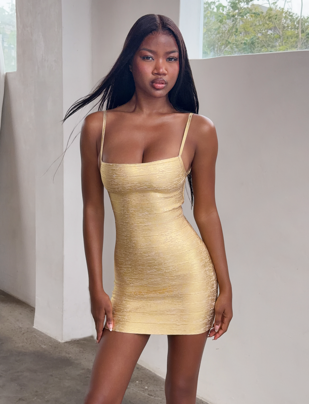 MIDORI METALLIC BANDAGE DRESS - GOLD