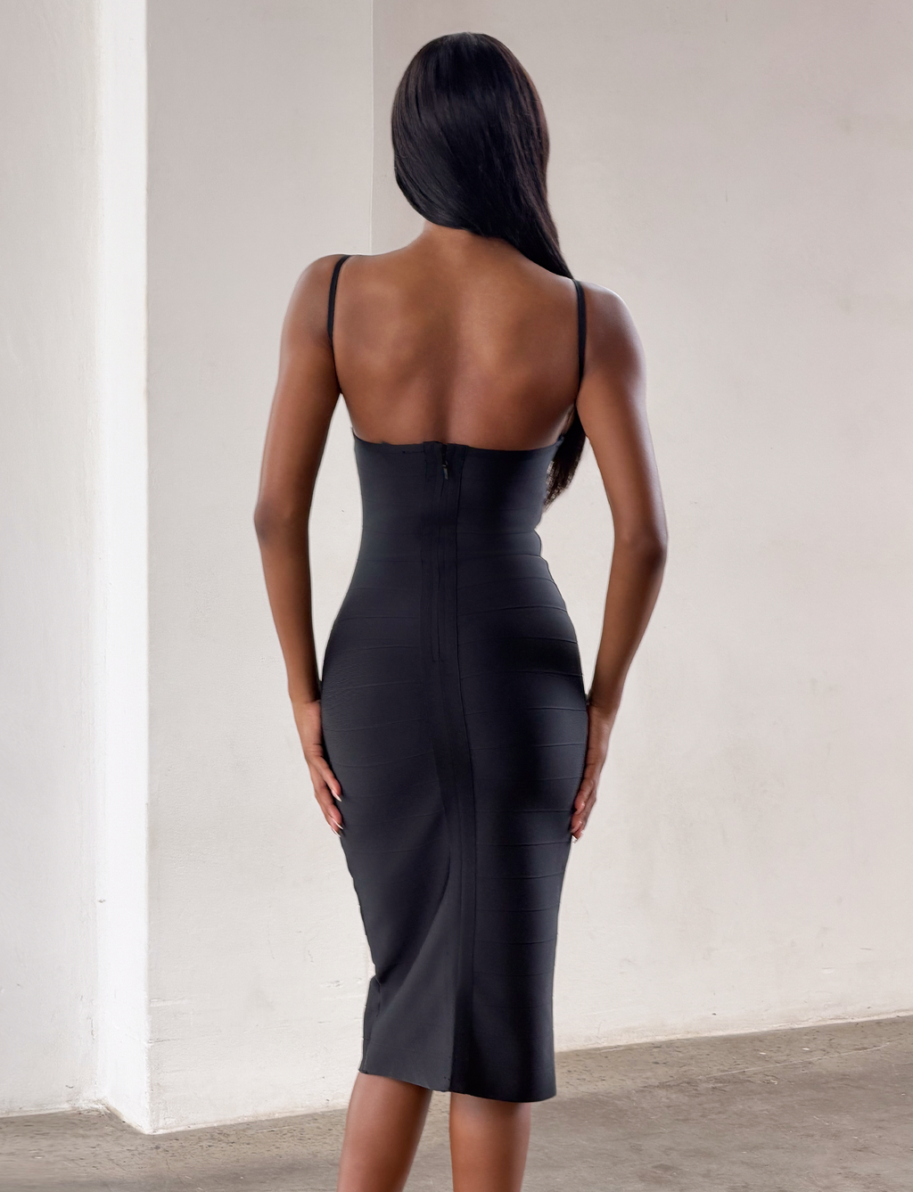 MIDORI MIDI BANDAGE DRESS - BLACK